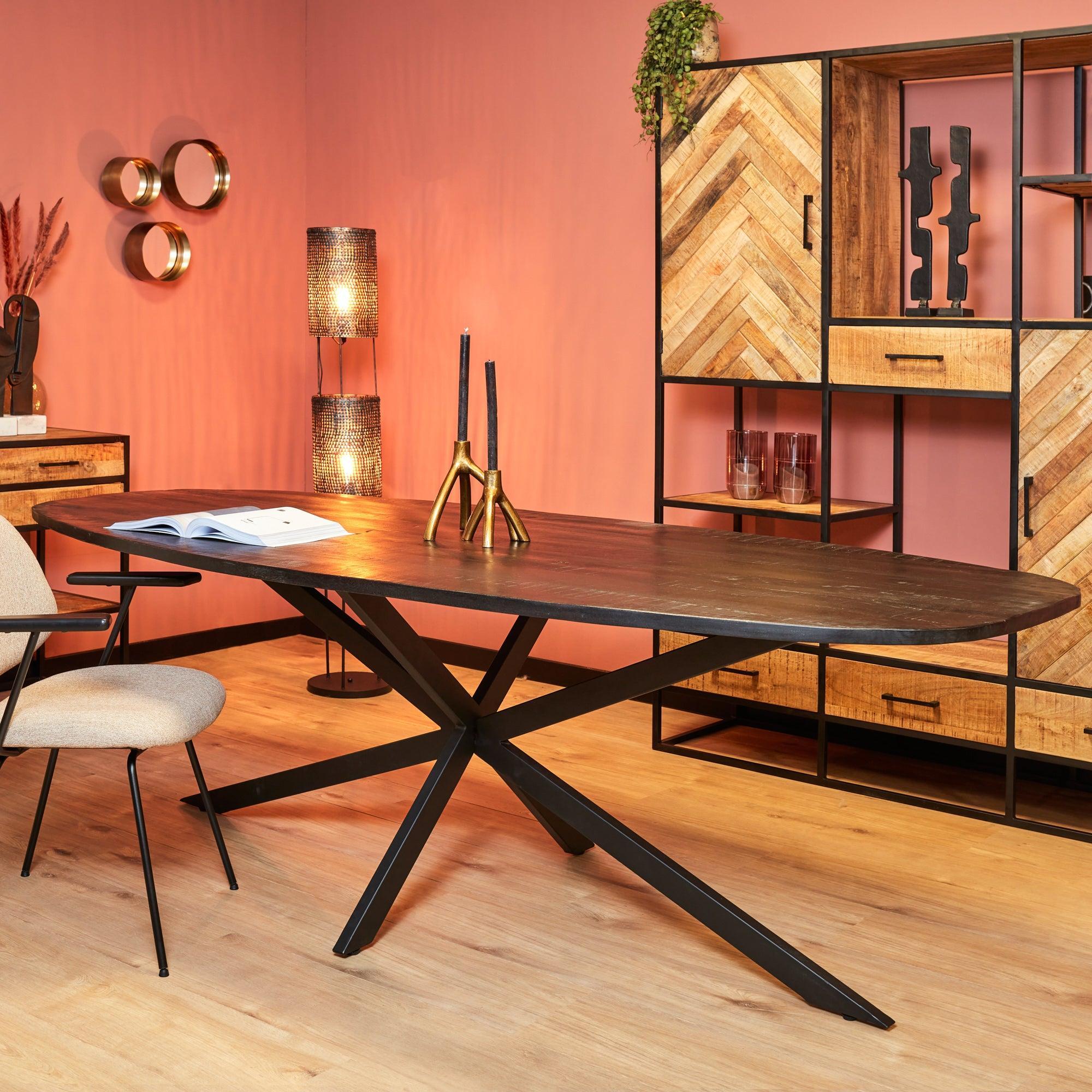 Eettafel Deens ovaal Zwart Elegance | Mangohout Staal | 240x110 cm
