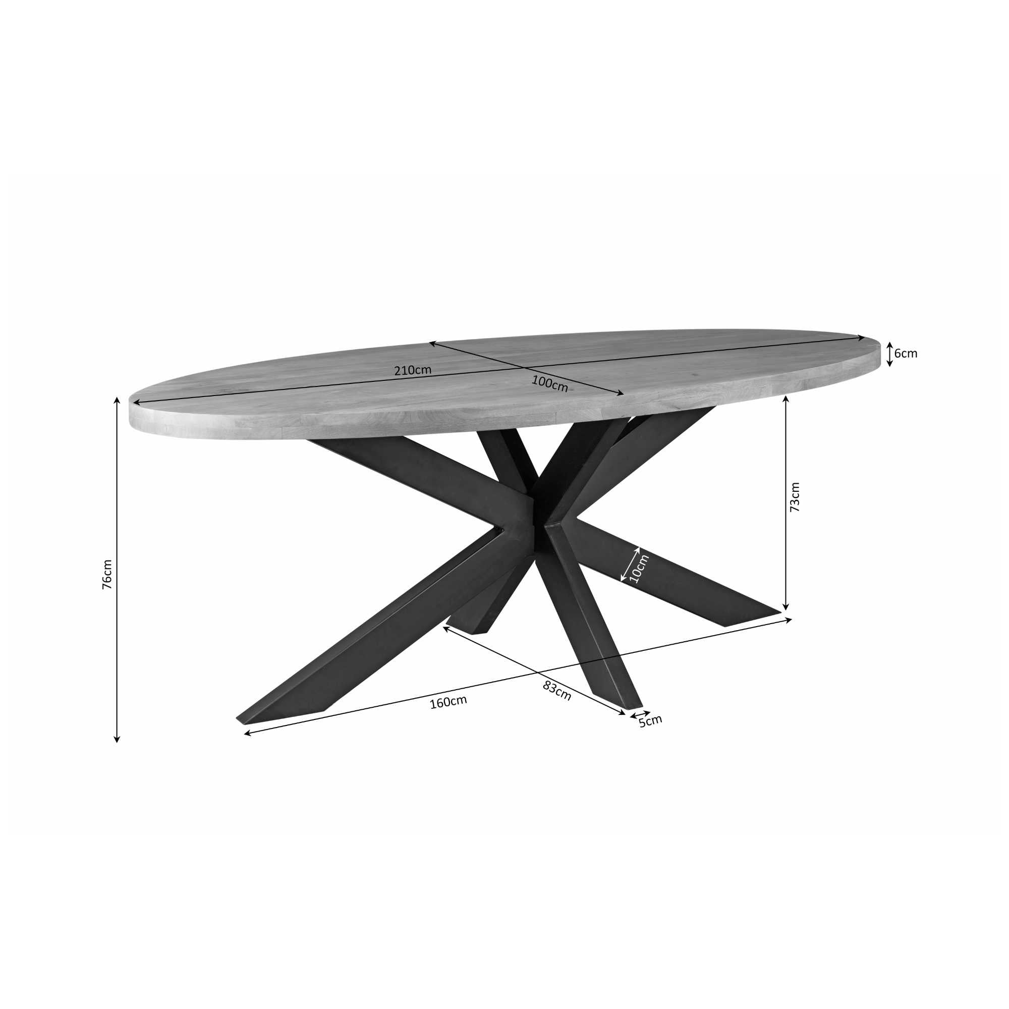 Eettafel Denver | Ovaal | Mangohout Staal | 210 cm