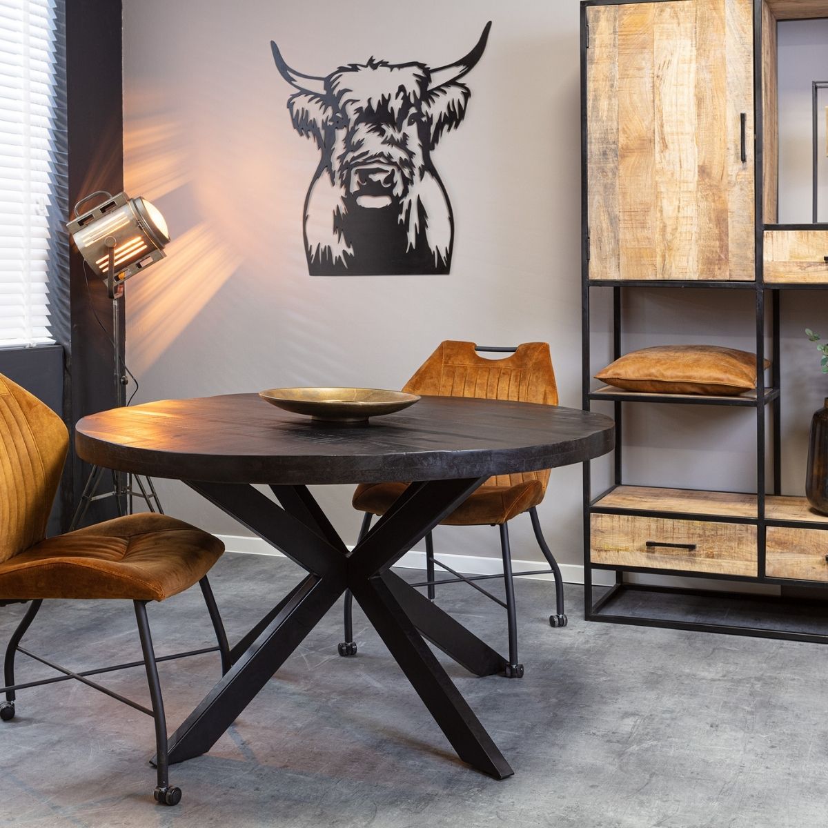Eettafel Zwart Denver Mangohout | Rond | 120 cm