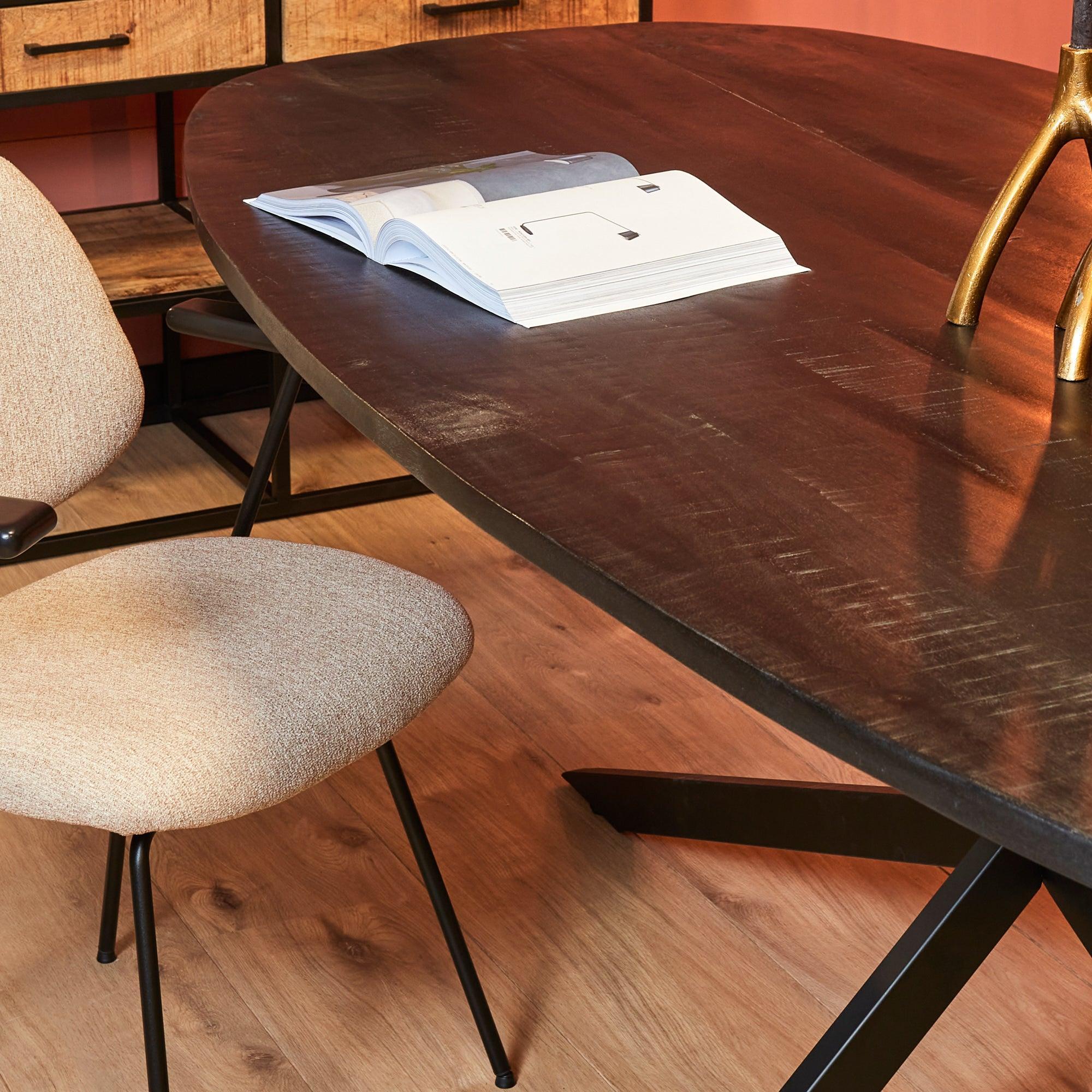 Eettafel Zwart Elegance | Deens ovaal | Mangohout Staal | 200x100 cm