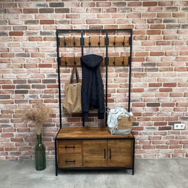 Garderoberek XL Industrieel Design | Mangohout en Staal | 100x40x190cm