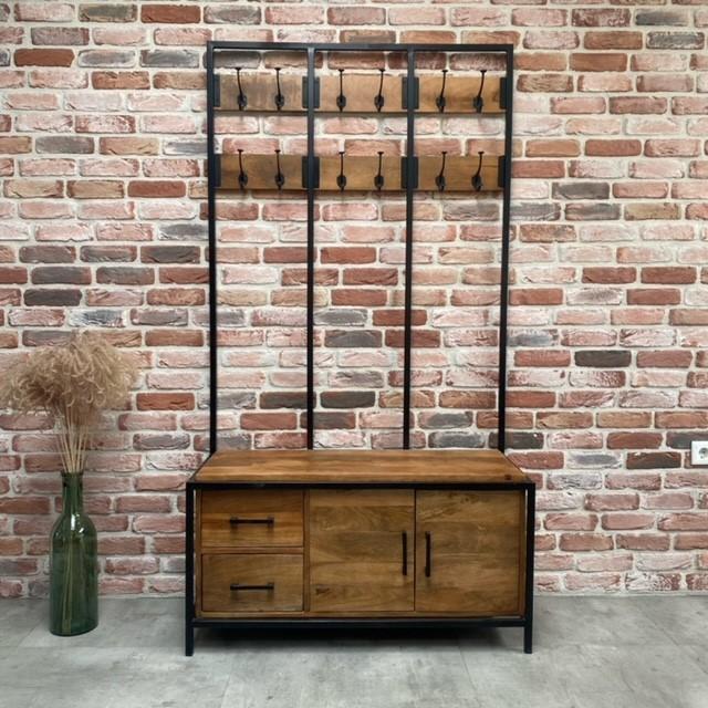Garderoberek XL Industrieel Design | Mangohout en Staal | 100x40x190cm