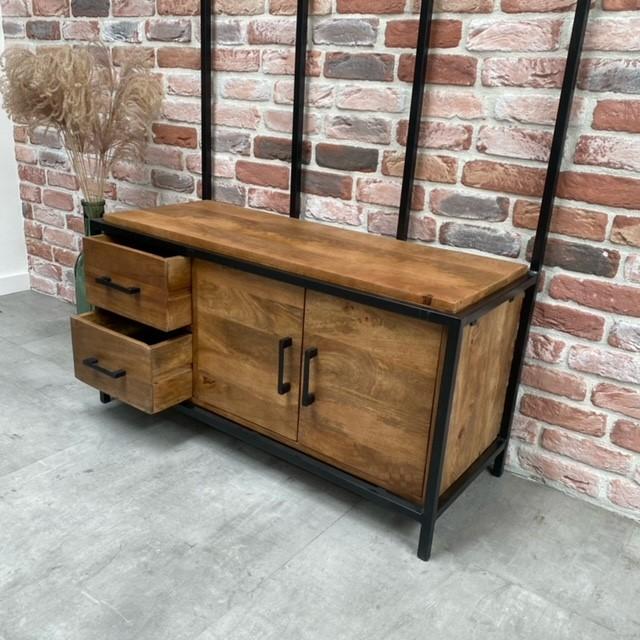 Garderoberek XL Industrieel Design | Mangohout en Staal | 100x40x190cm