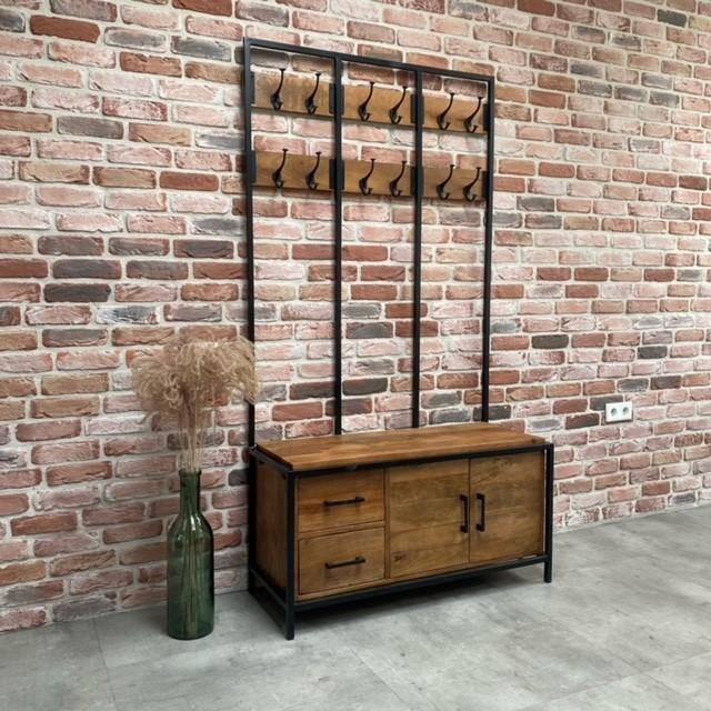 Garderoberek XL Industrieel Design | Mangohout en Staal | 100x40x190cm