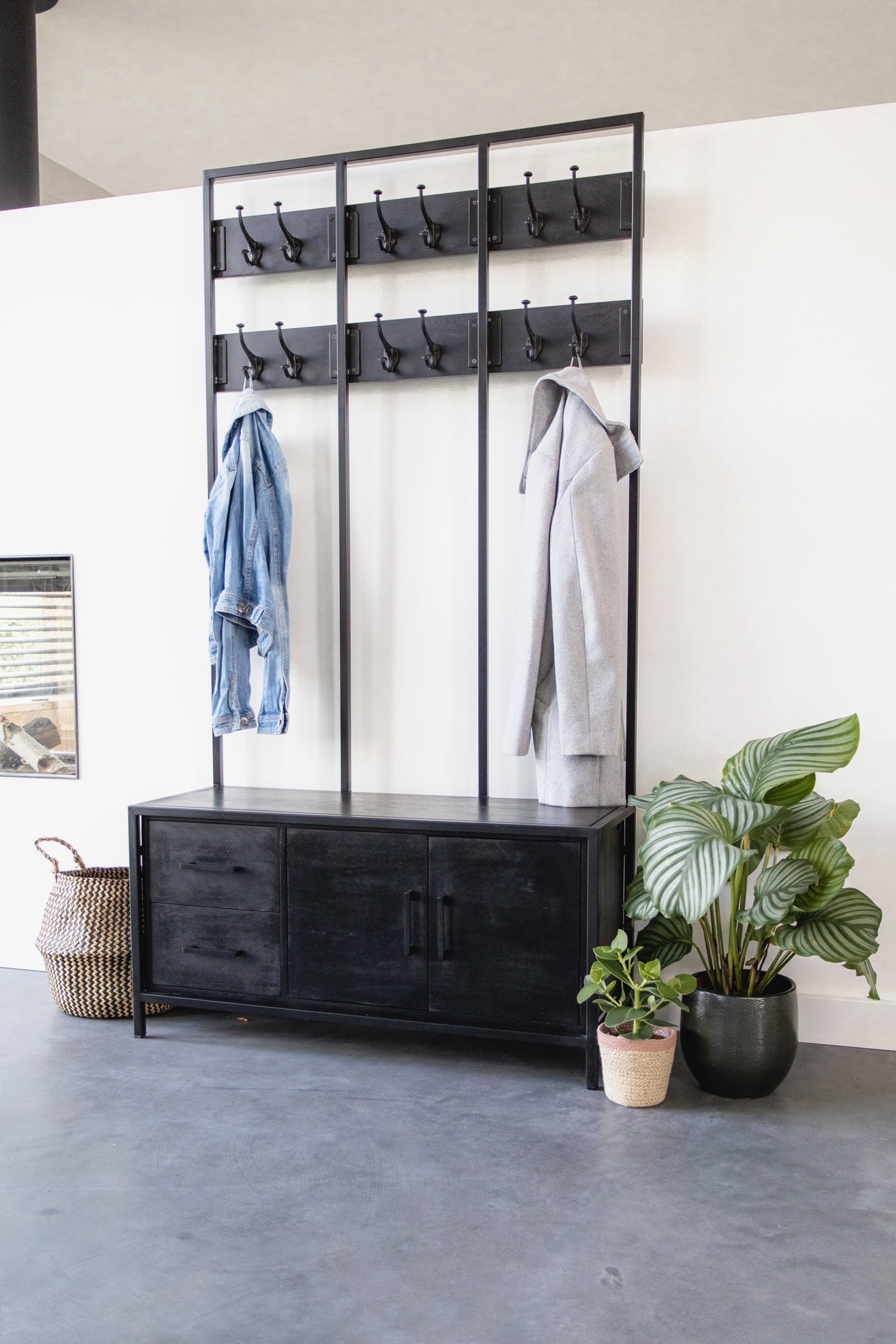 Garderoberek XL Zwart Industrieel Design | Mangohout en Staal | 100x40x190cm