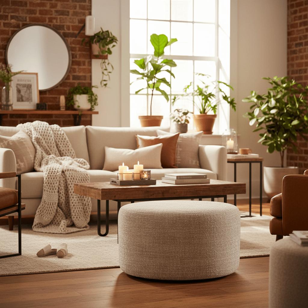 Hocker Rond Beige 60cm - Industrieelinhuis.nl