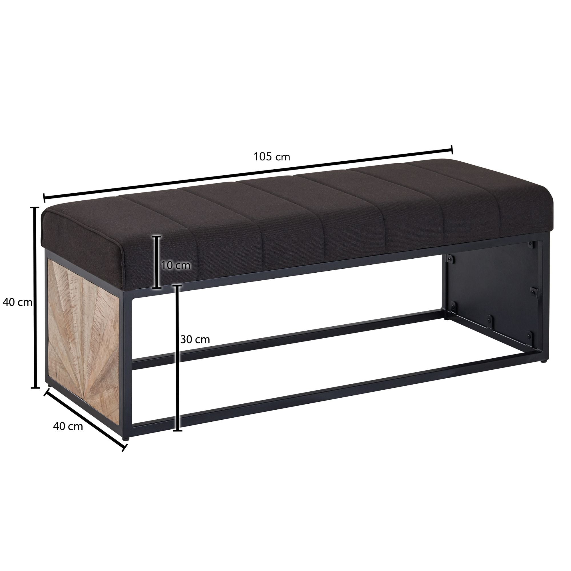 Halbankje zwart | 105 cm x 40 cm x 40 cm | stijlvol groef patroon