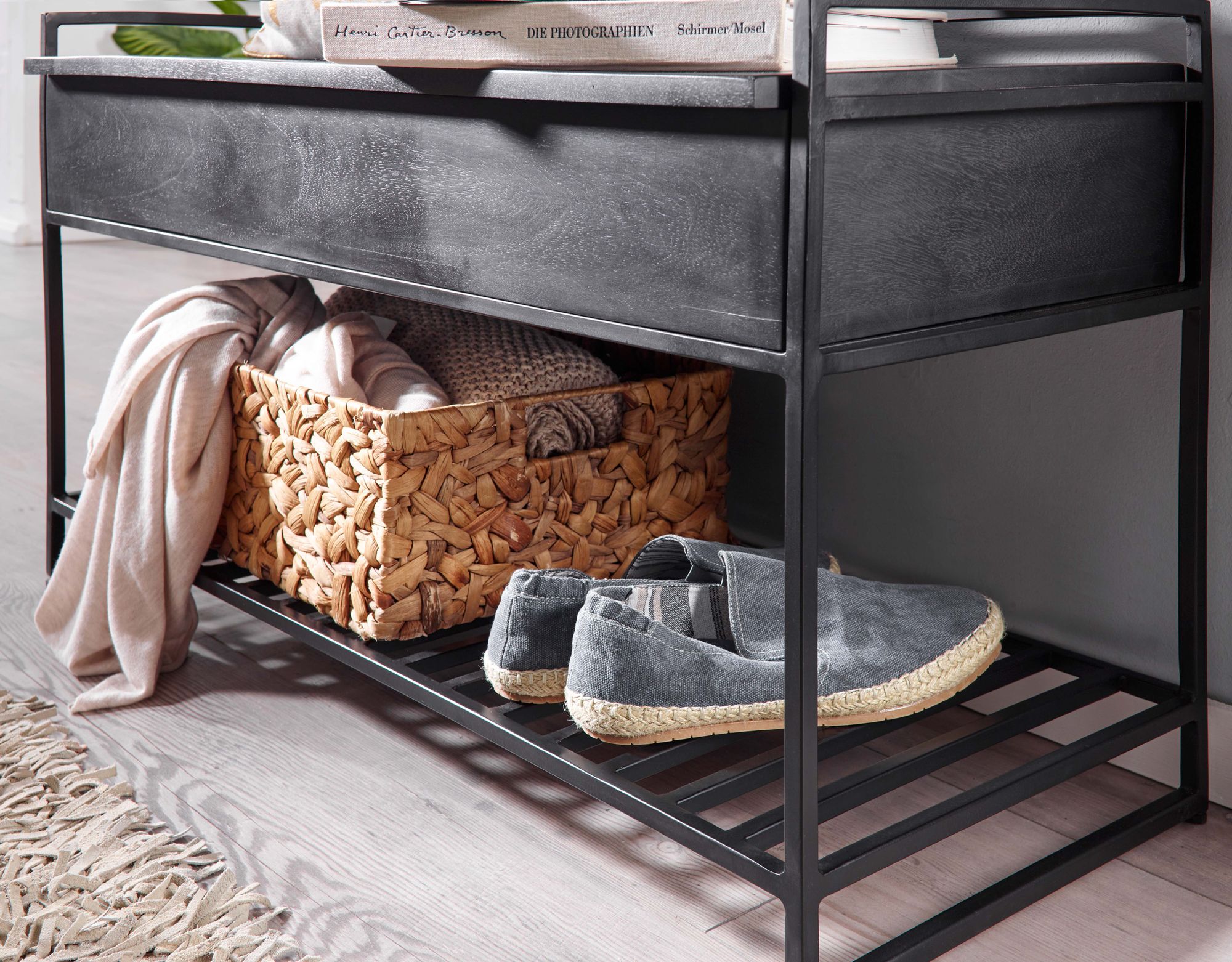 Halbankje zwart | 90x52x38 cm | Mango massief hout