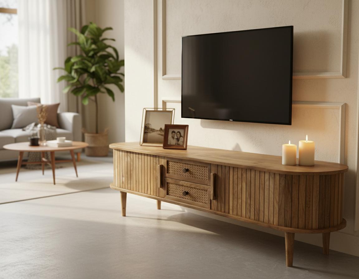 TV Meubel Ubud met deuren en lades Bali stijl | 200x40x40cm - Industrieelinhuis.nl