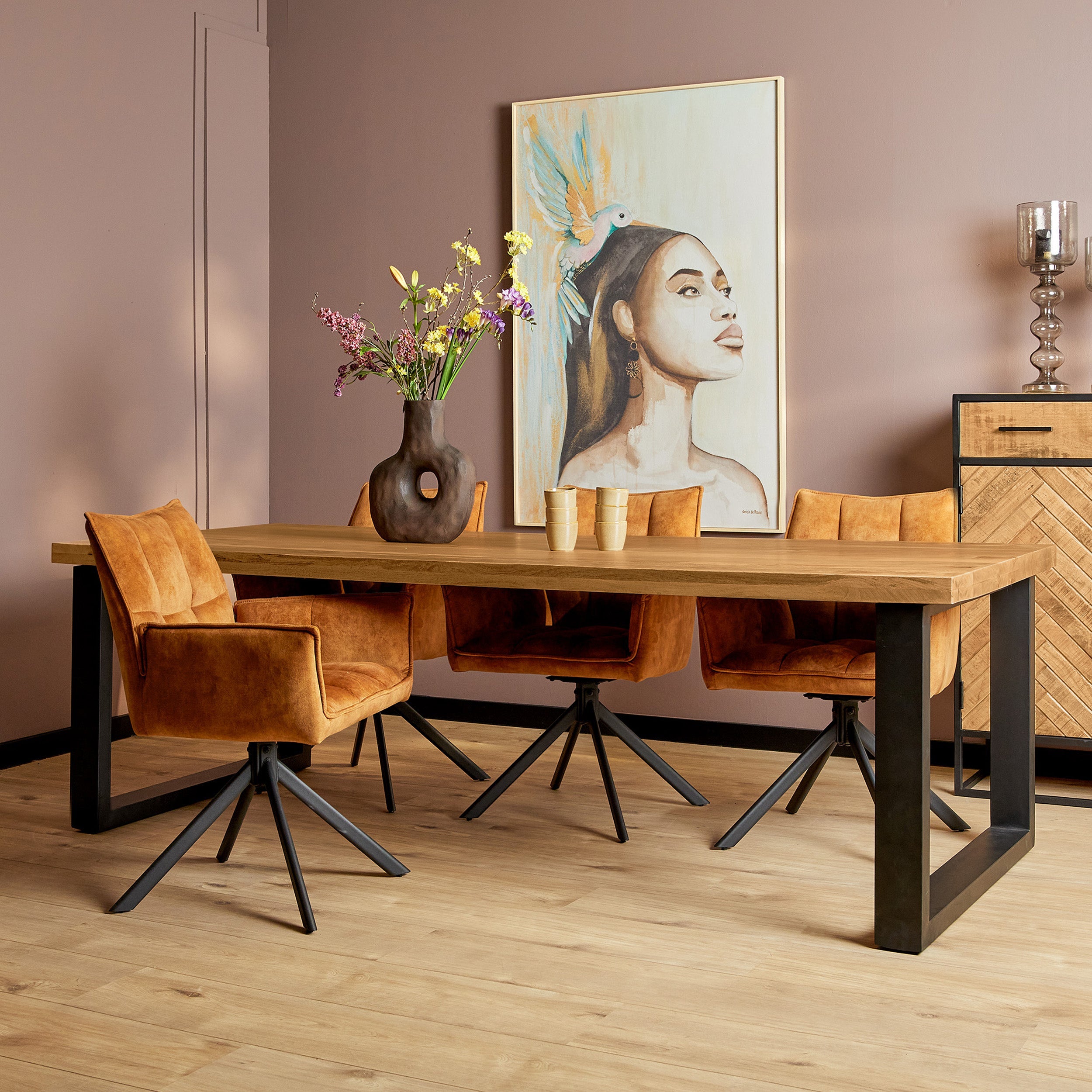 Eettafel Mangohout Denver | Rechthoek U-poot | 300 cm