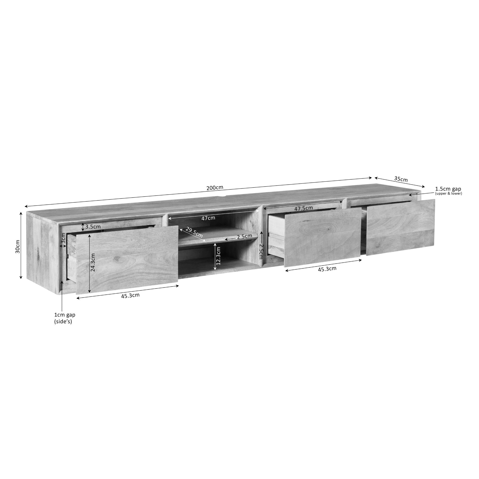 Zwevend tv meubel Ambiance Black | 200 cm - Industrieelinhuis.nl