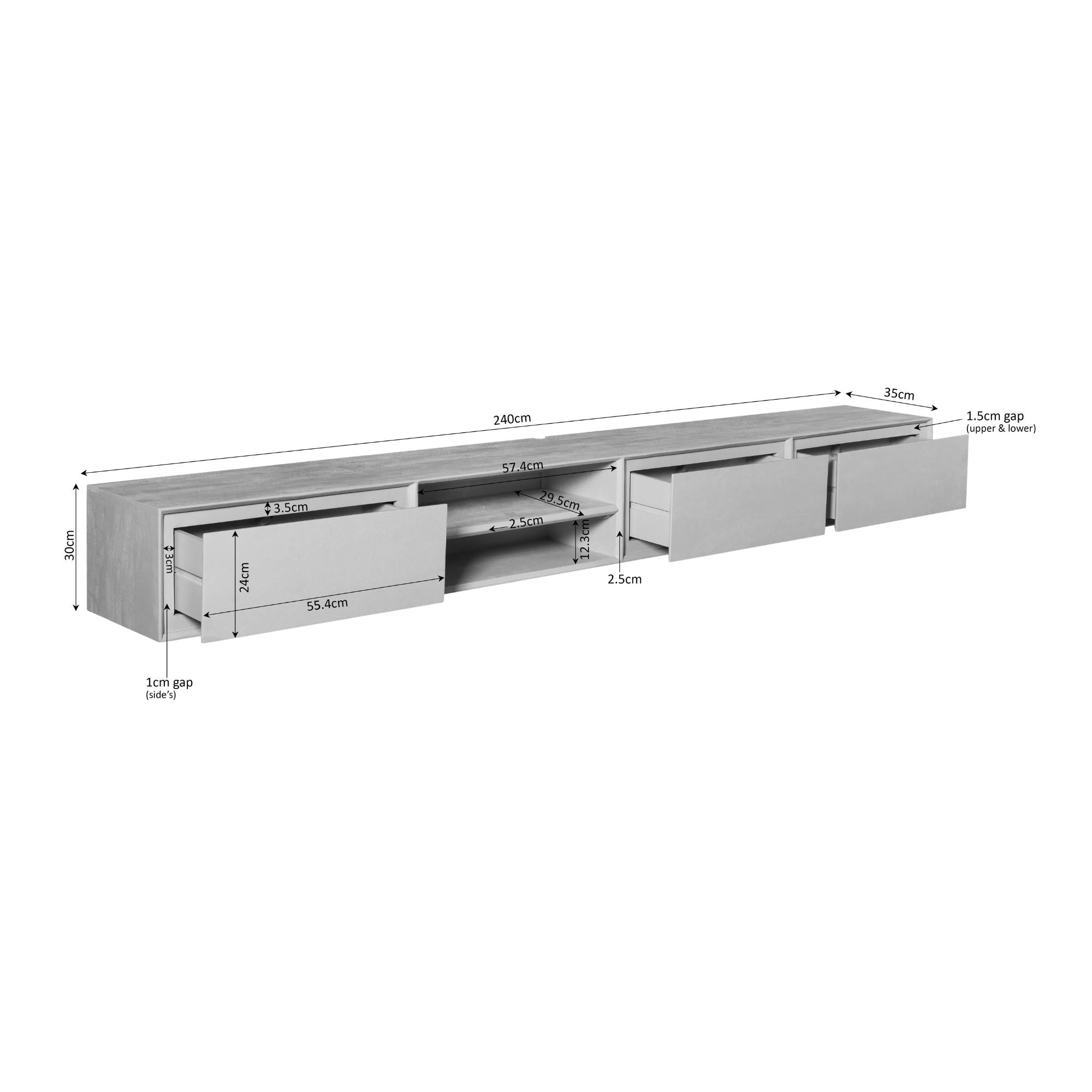 Zwevend tv meubel Ambiance Sand | 240 cm - Industrieelinhuis.nl