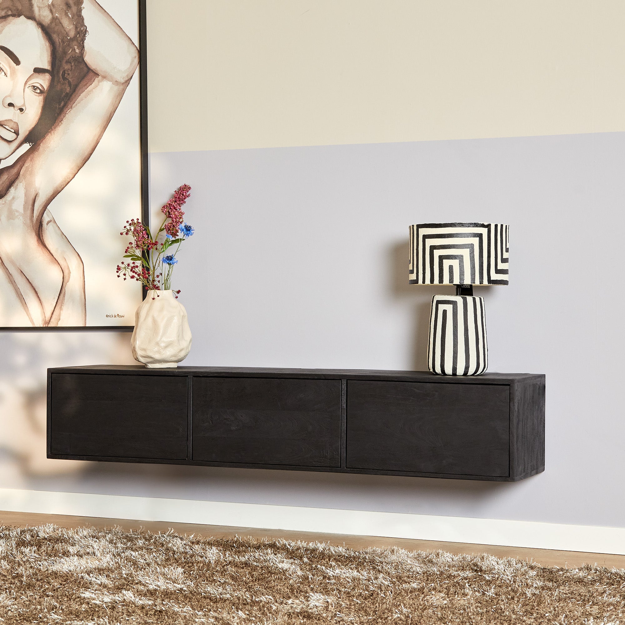 Zwevend tv meubel Vision Black | 160 cm - Industrieelinhuis.nl