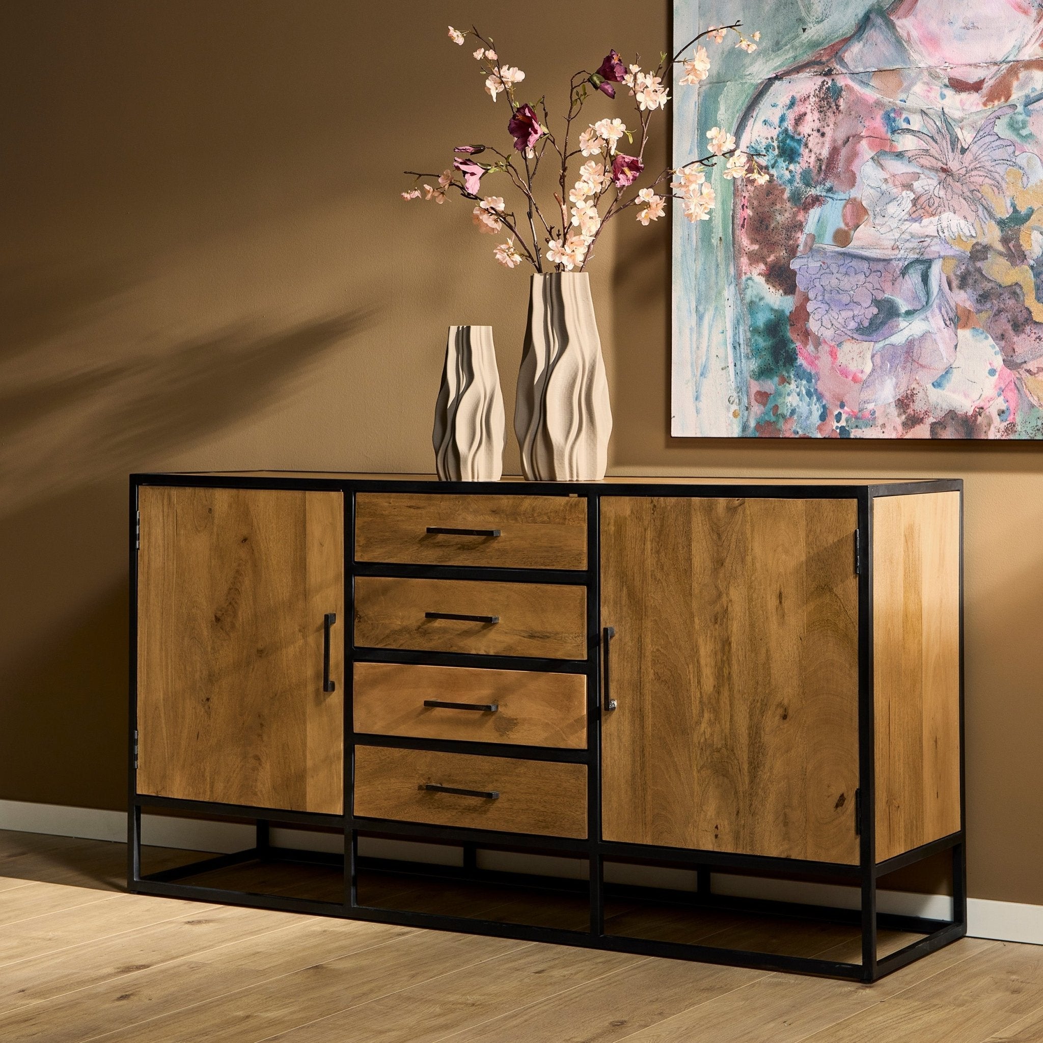 Dressoir mangohout en staal Denver | Mangohout en staal | 165 cm