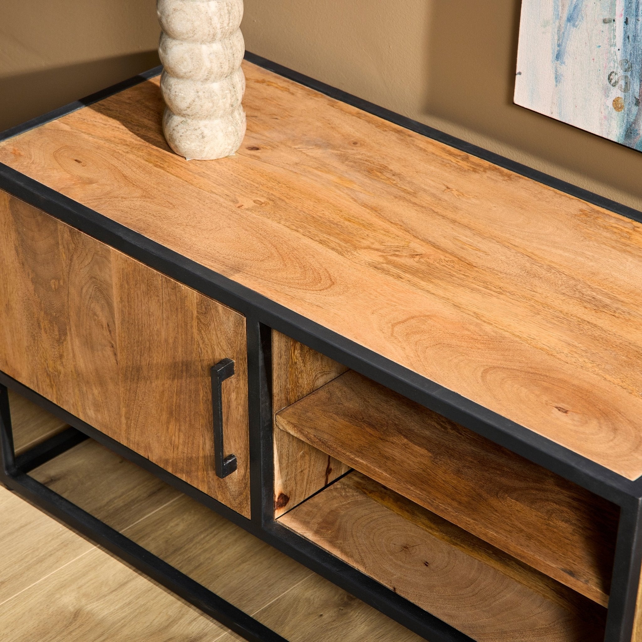 Tv meubel Denver | Mangohout en staal | 100 cm - Industrieelinhuis.nl