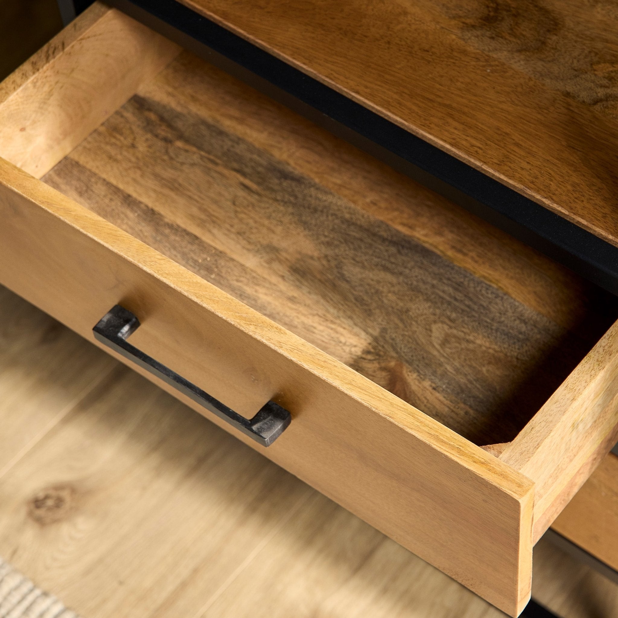 Mangohouten boekenkast Denver | Mangohout en staal | 2 lades - Industrieelinhuis.nl