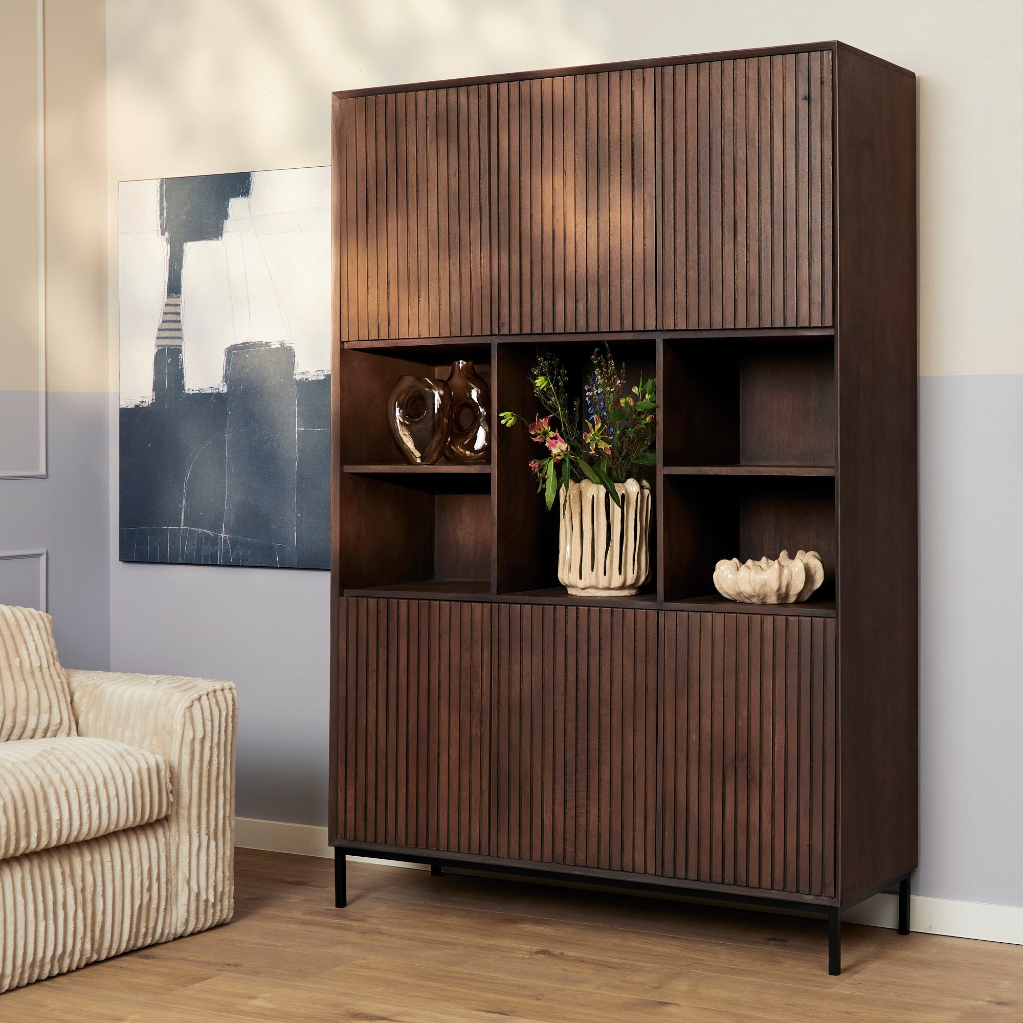 Vakkenkast Madison XL Brown | 135 cm - Industrieelinhuis.nl