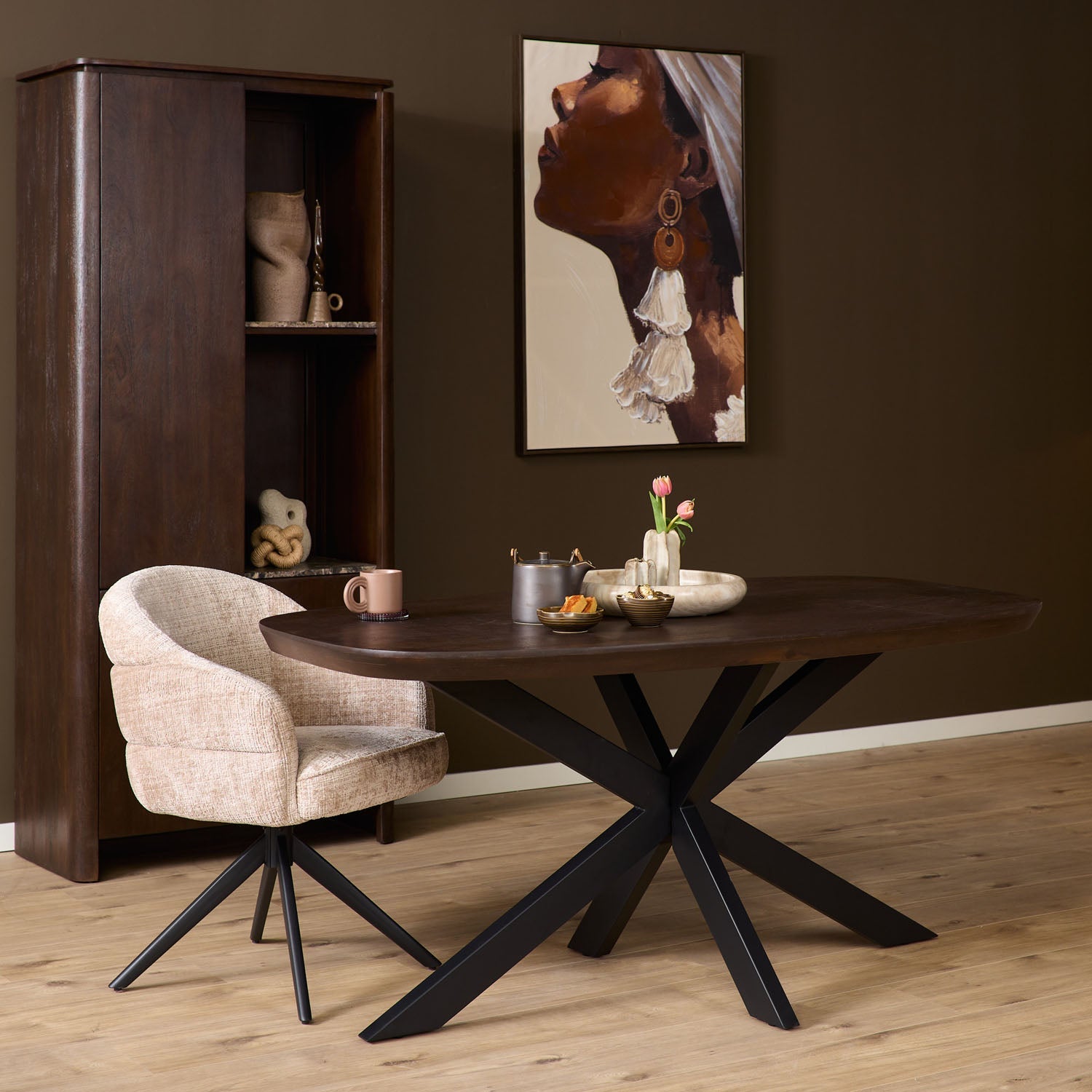 Eettafel Madison Brown | 200 cm | Deens Ovaal | Poot Black - Industrieelinhuis.nl