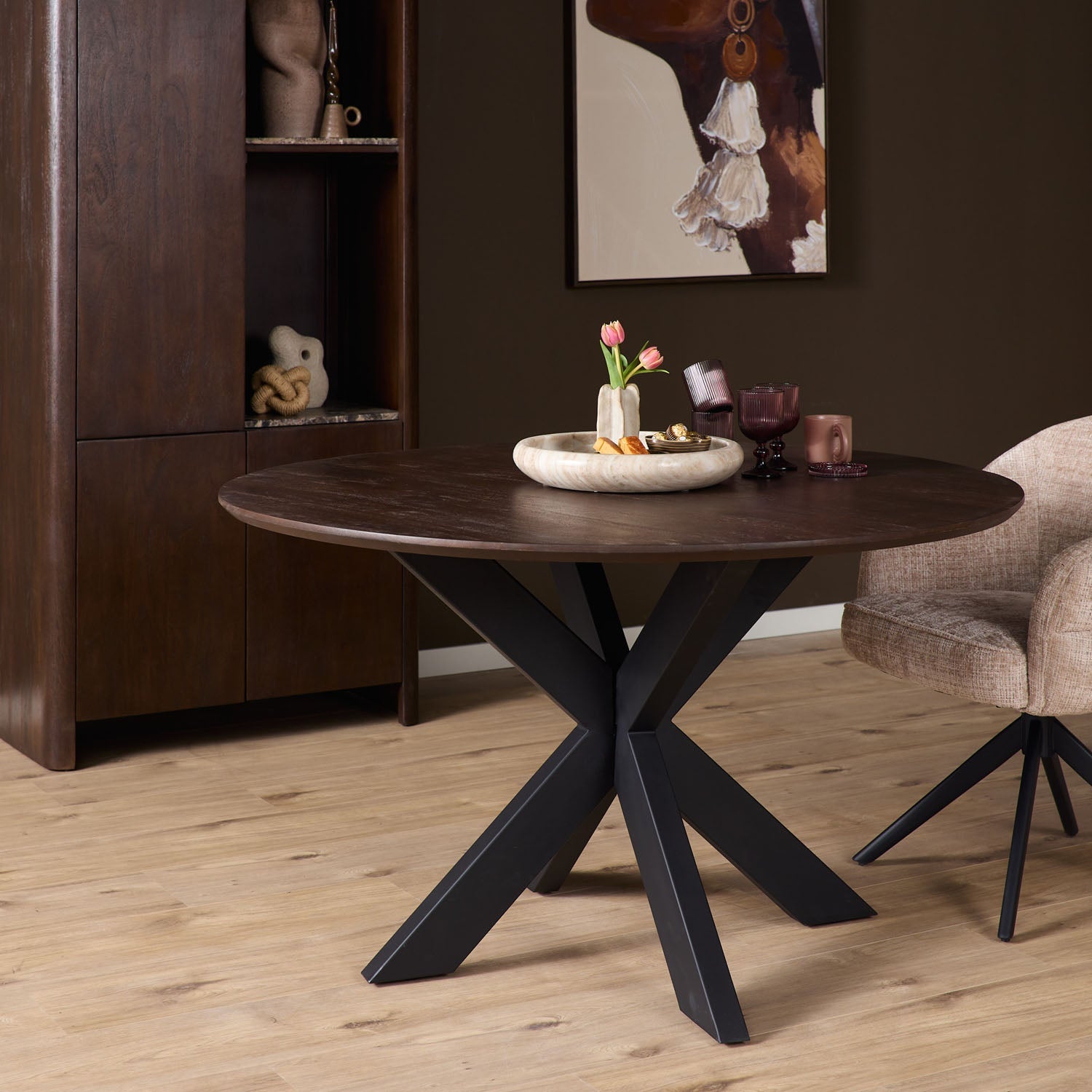 Eettafel Madison Brown | 110 cm | Poot Black - Industrieelinhuis.nl