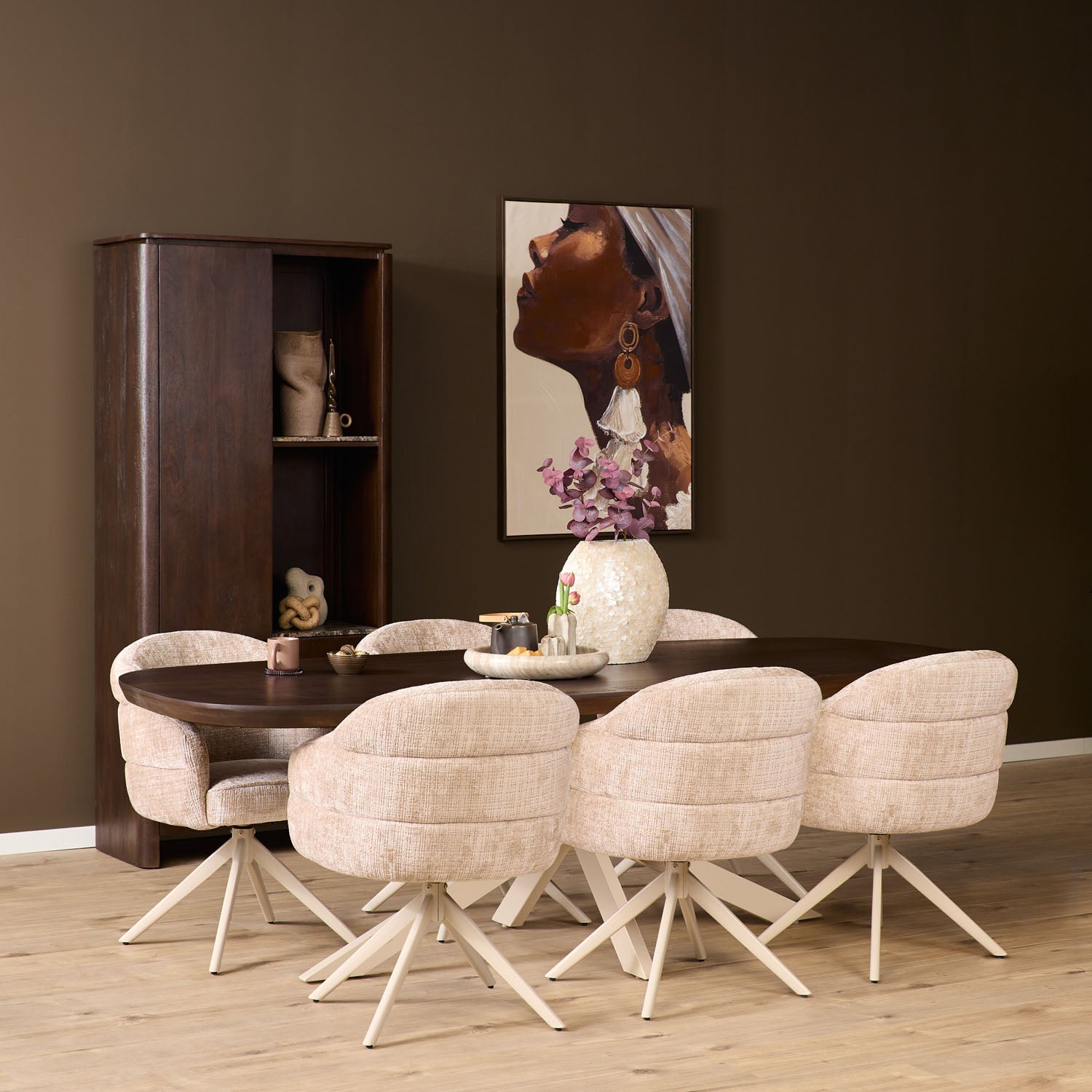 Eetkamerstoel Bella | Beige | Poot Sand | Met armleuning (bestellen per 2)