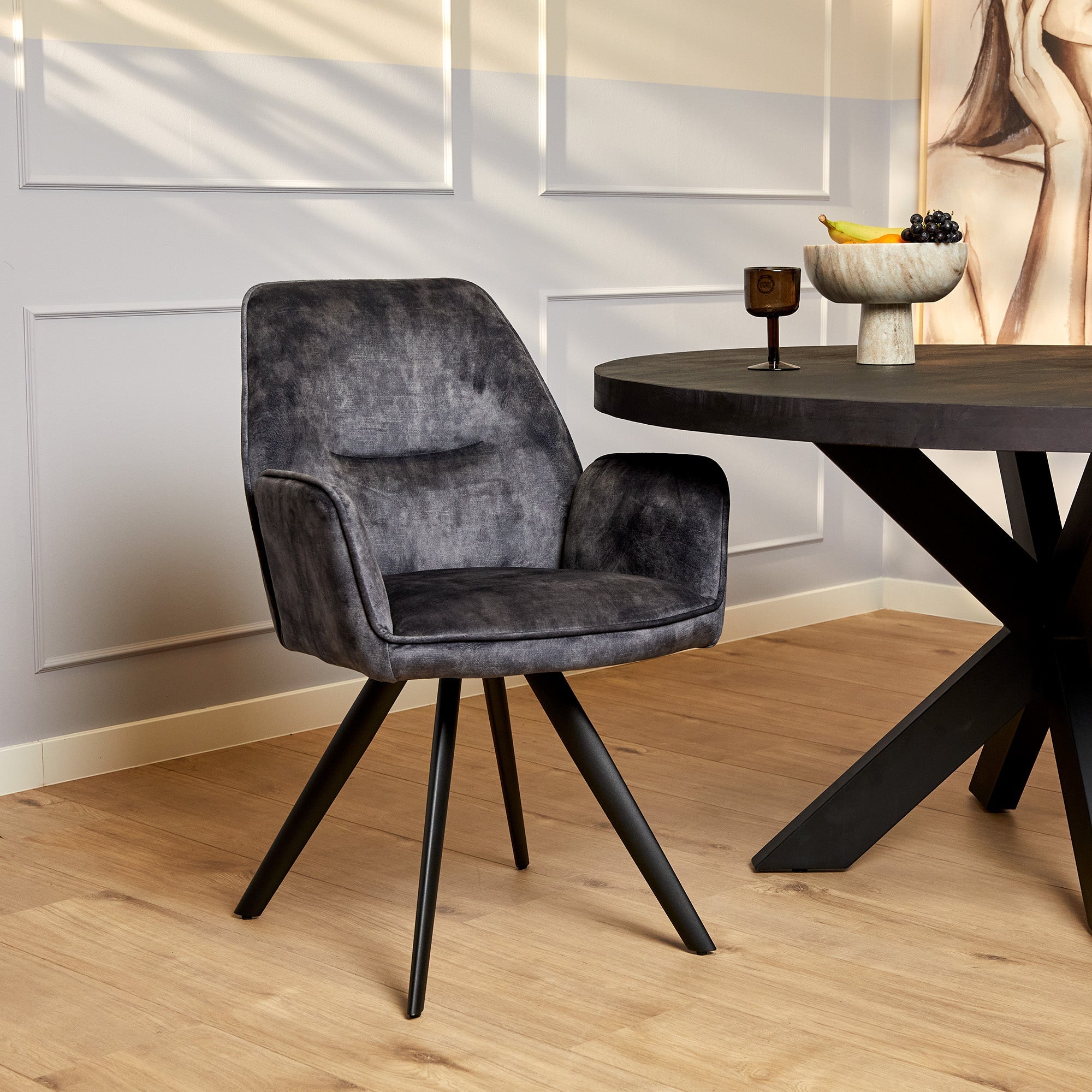 Eetkamerstoel Velvet Nola Antraciet (bestellen per 2) - Industrieelinhuis.nl