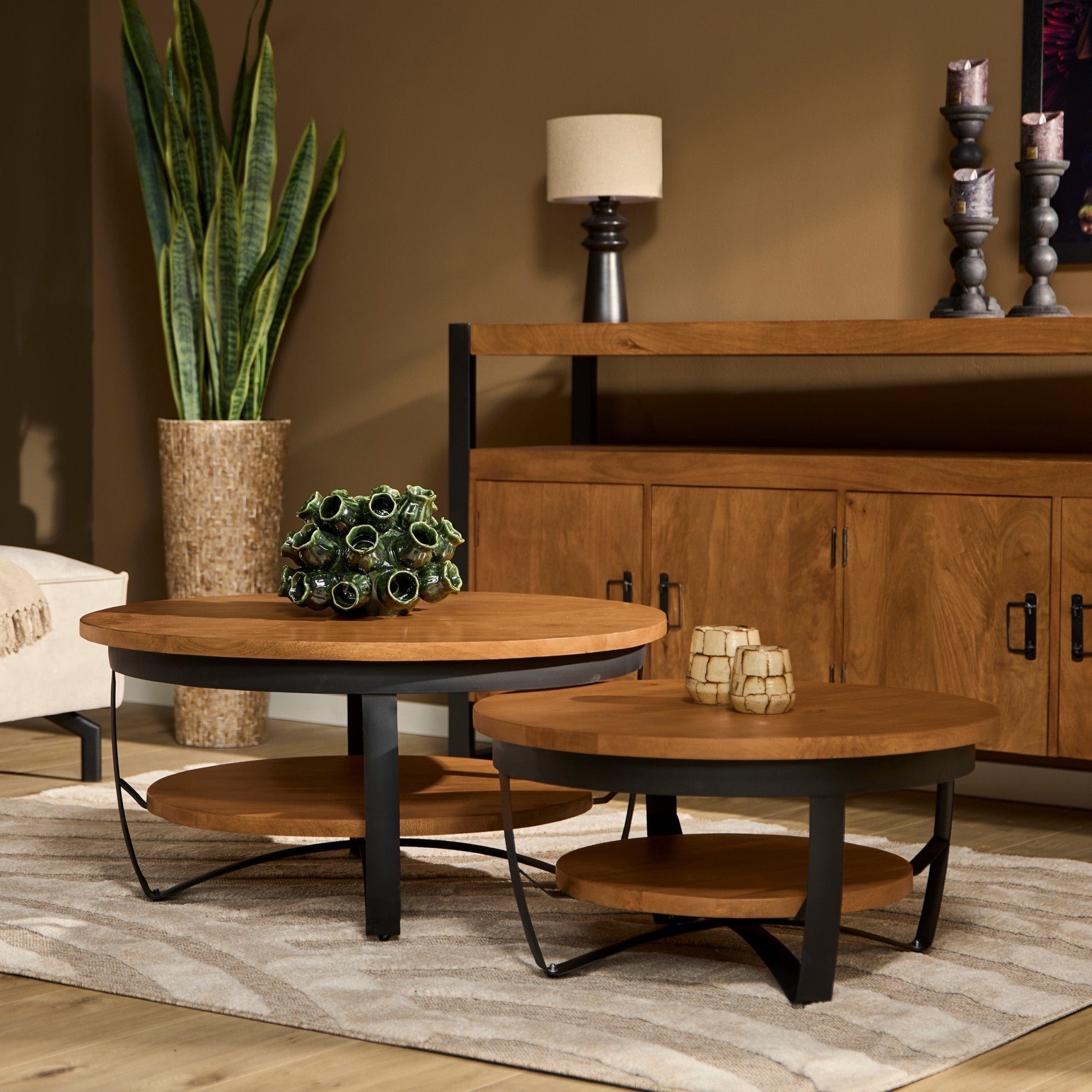 Salontafel Paras rond | Mangohout Staal | 70 cm