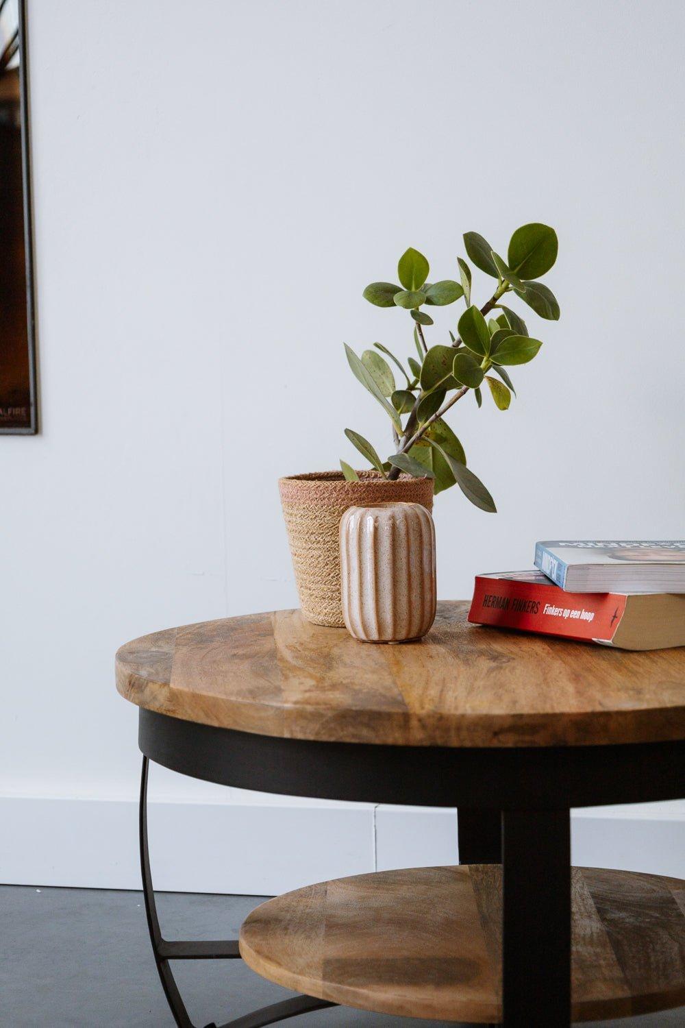 Salontafel Rond Industrieel Design | Mangohout en Staal | 65x34cm