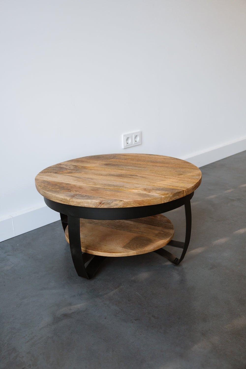Salontafel Rond Industrieel Design | Mangohout en Staal | 65x34cm