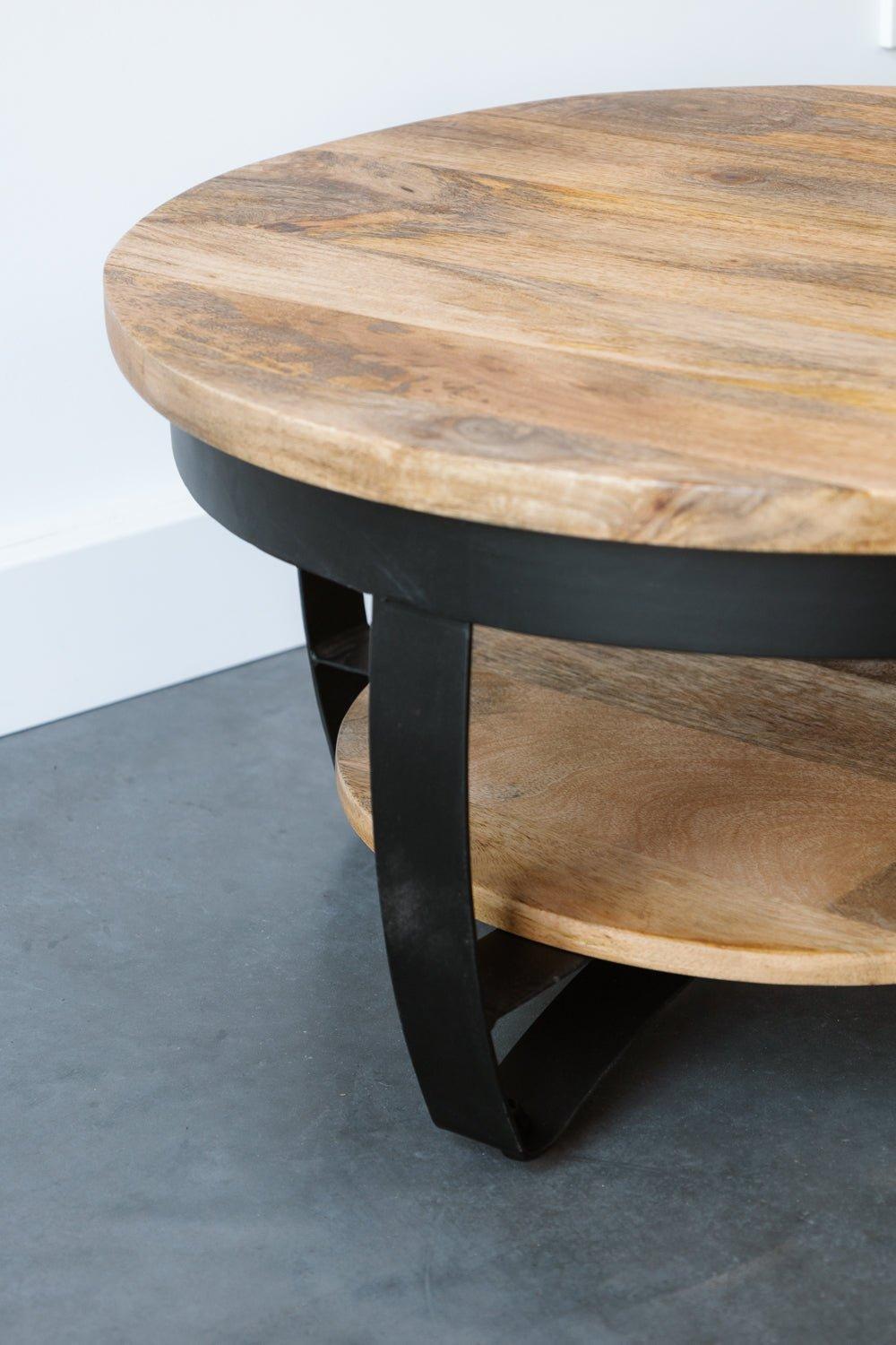 Salontafel Rond Industrieel Design | Mangohout en Staal | 65x34cm