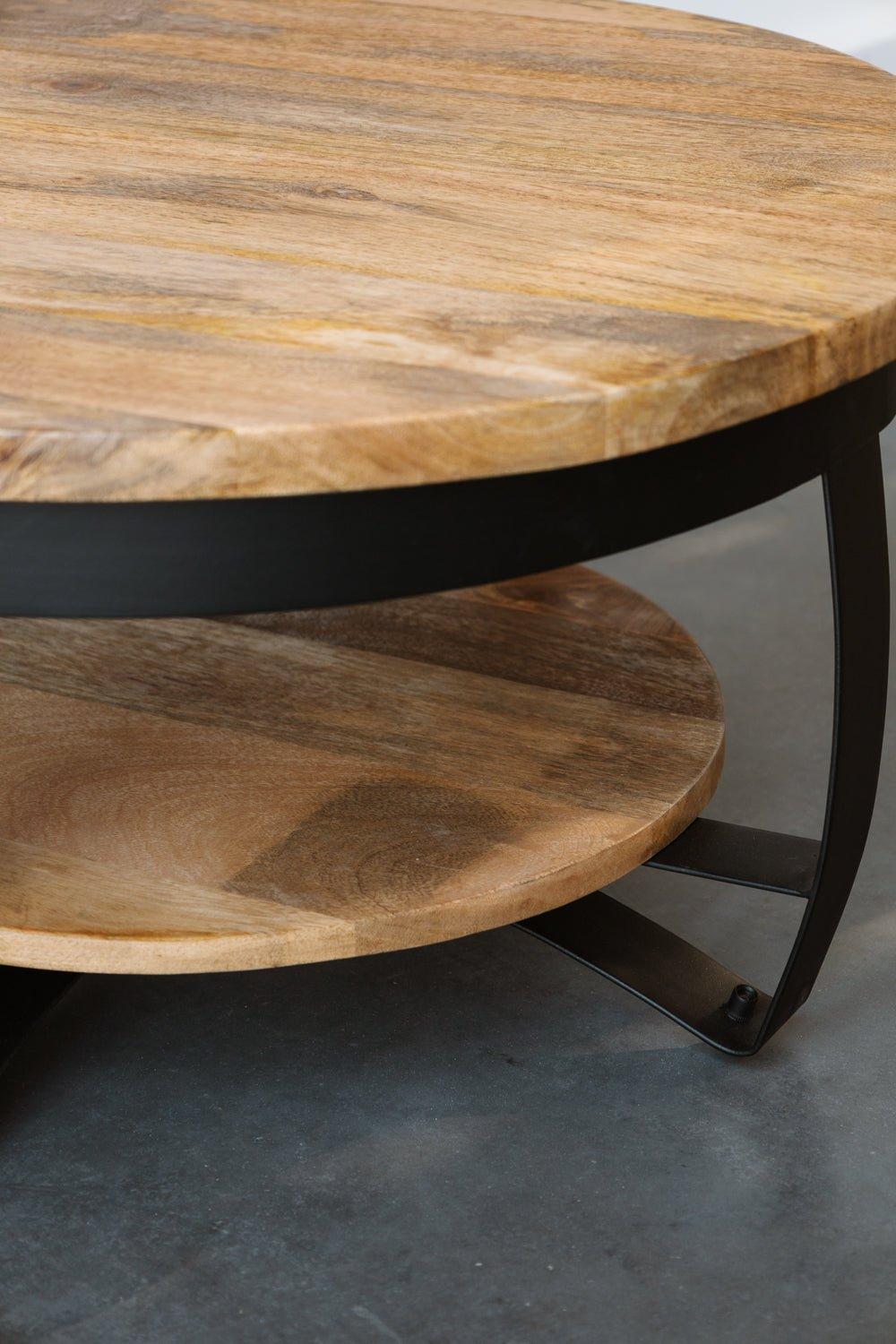 Salontafel Rond Industrieel Design | Mangohout en Staal | 65x34cm