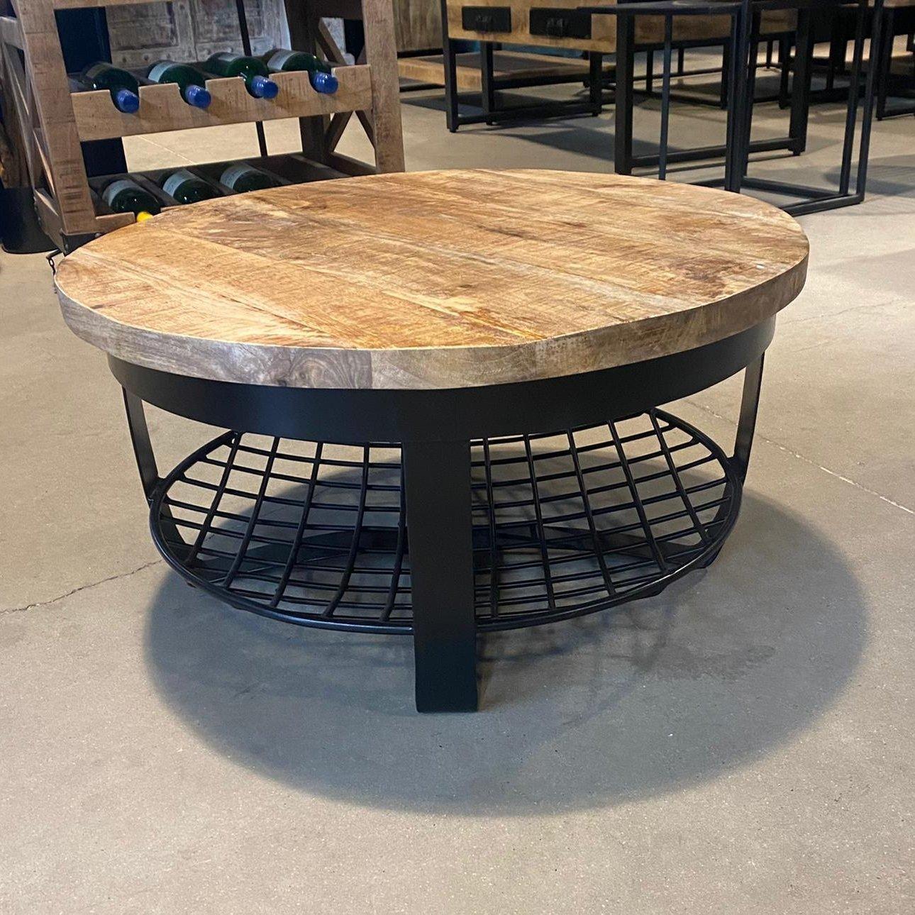 Salontafel Rond Industrieel Design | Mangohout en Staal | 90x40cm