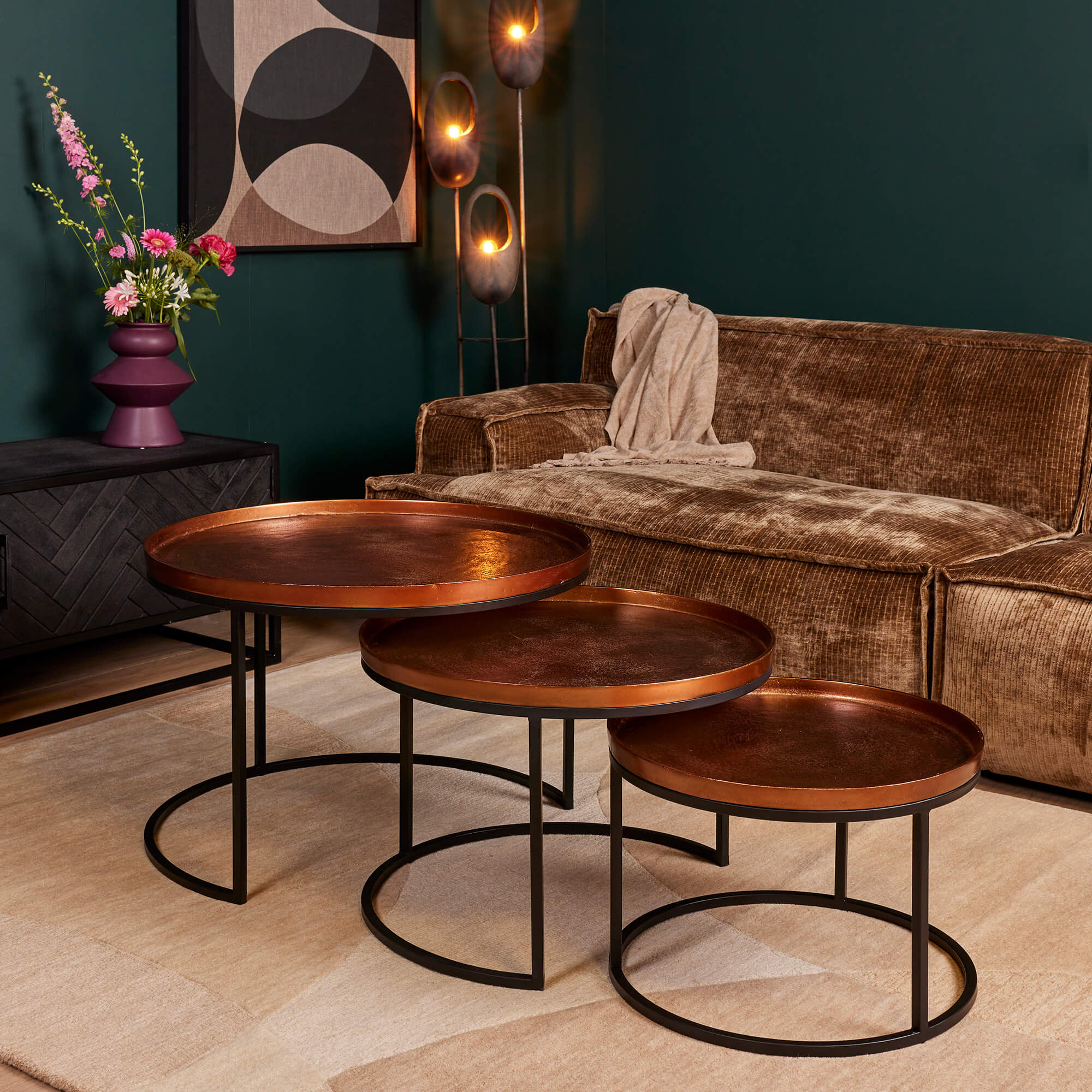 Salontafel set van 3 Clive | koper kleur | Ø 70/60/50 cm