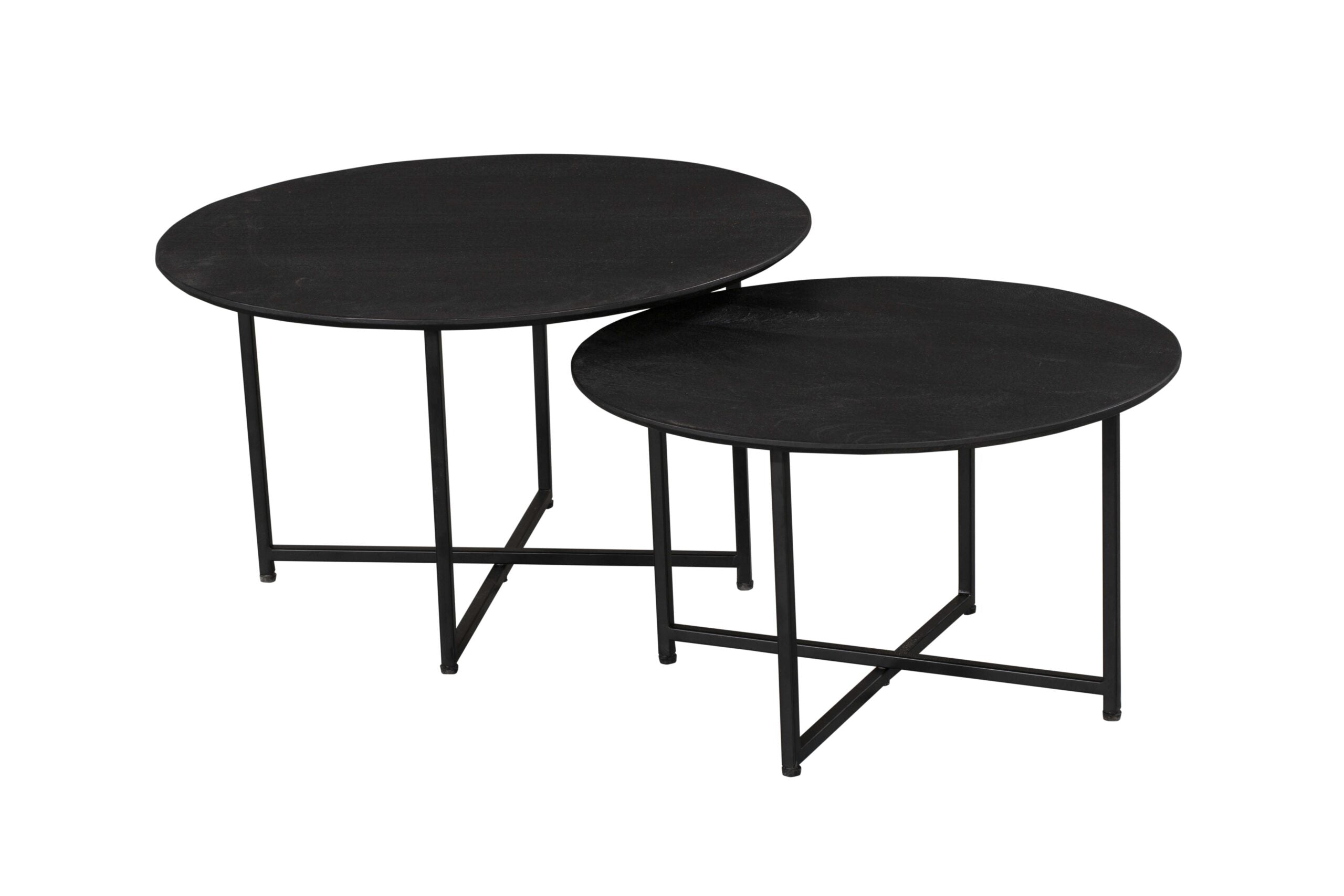 Salontafel set zwart rond Mangohout Staal Arlington | 70 cm