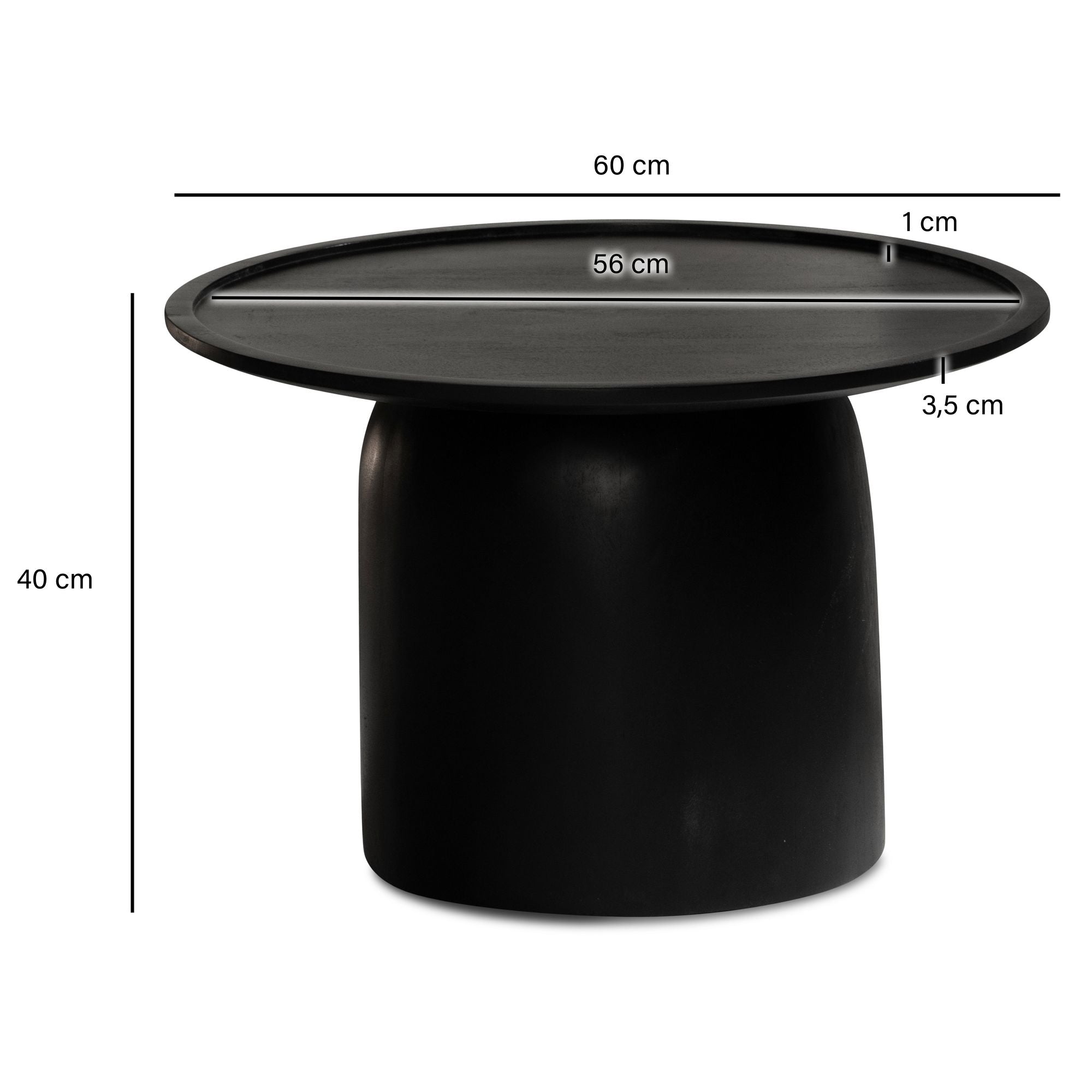 Salontafel zwart rond 60x60x40cm