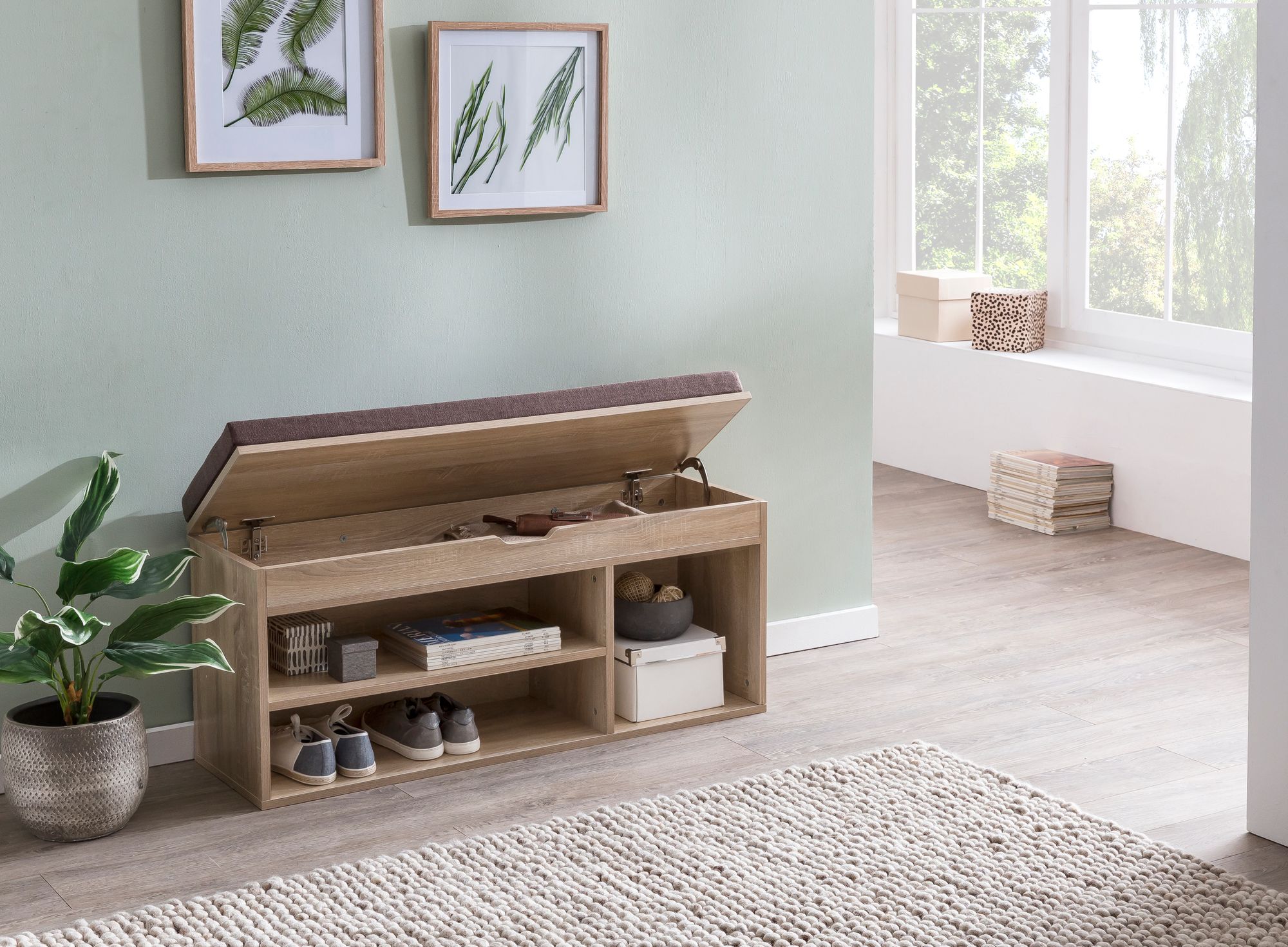 Schoenenbank 104x51x32 cm garderobe zitbank stoffen gangbank