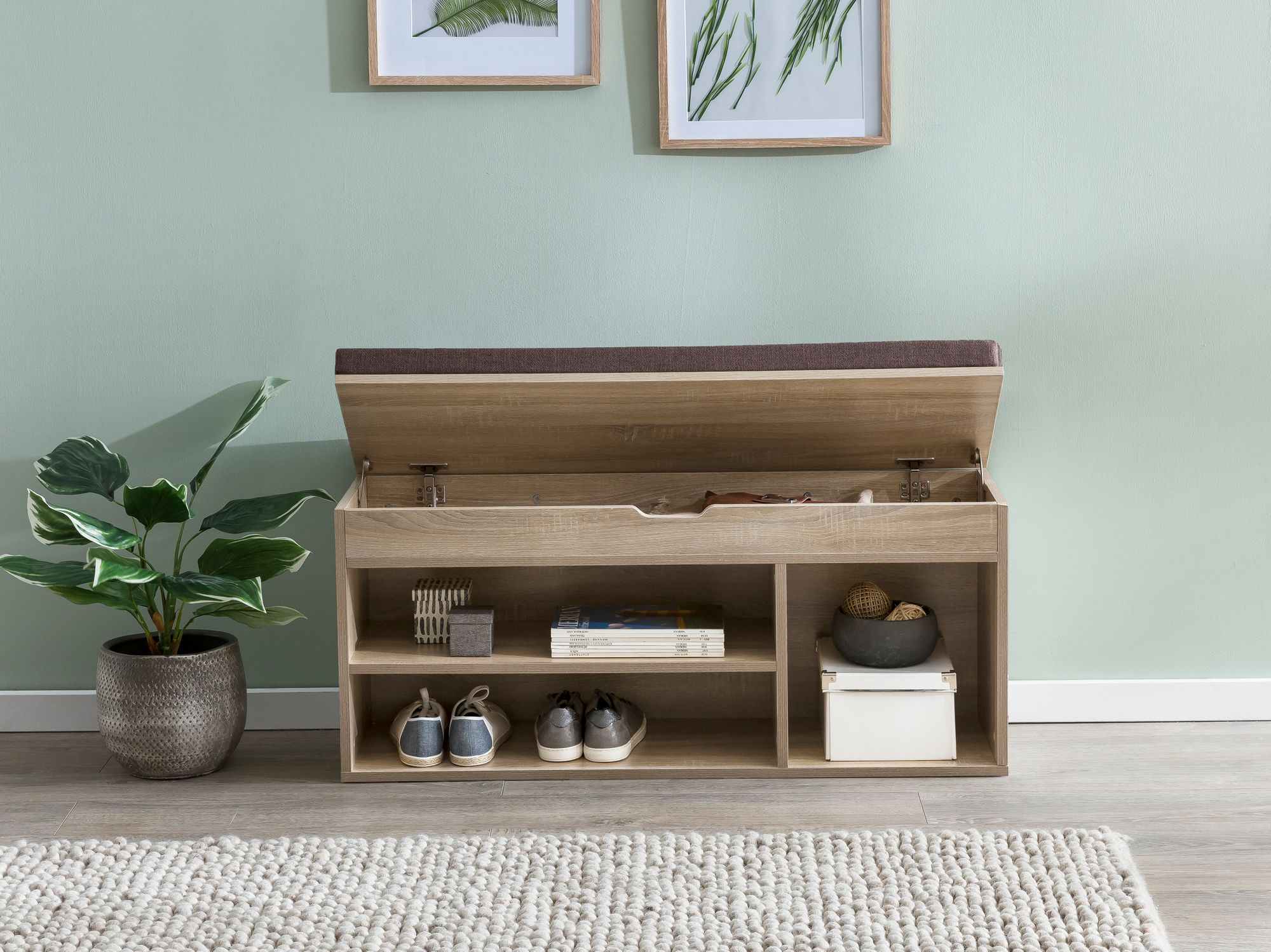 Schoenenbank 104x51x32 cm garderobe zitbank stoffen gangbank