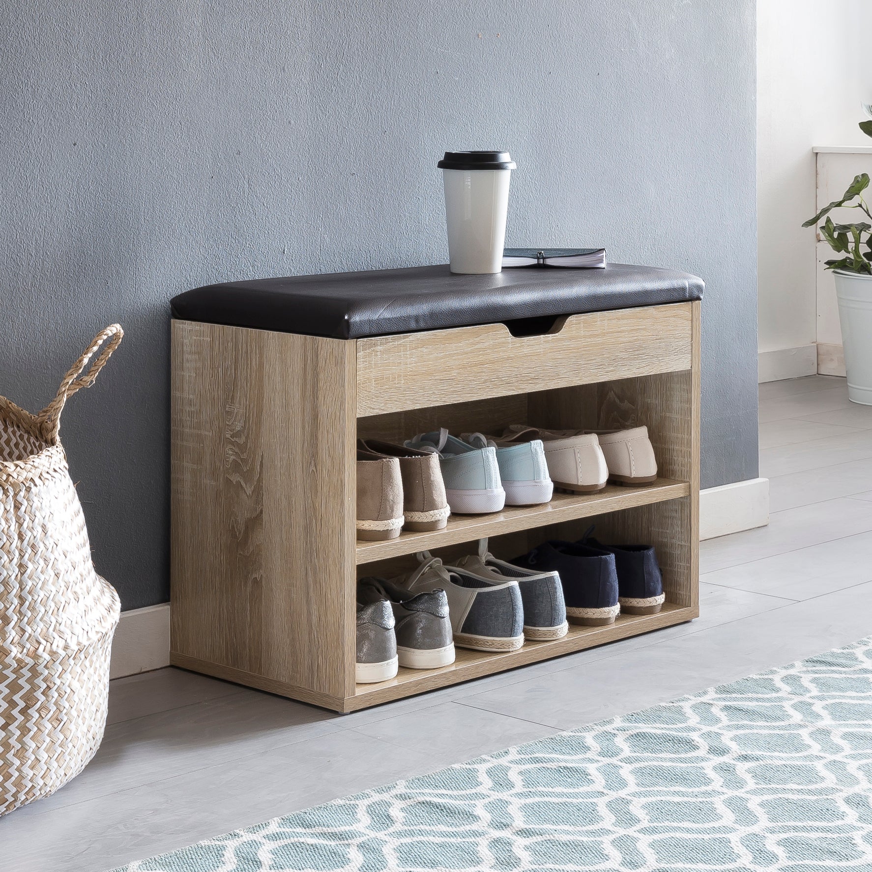 Schoenenbank met zitkussen | 60x30x44 cm