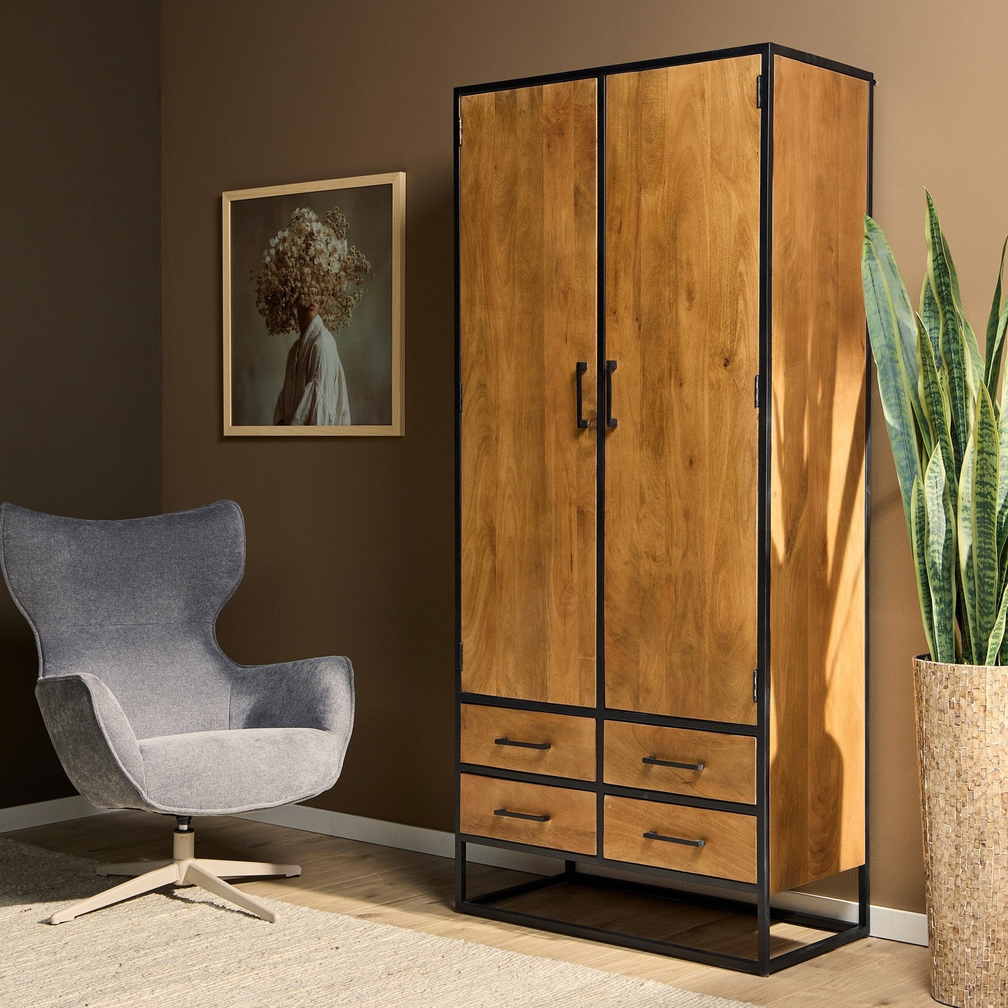 Servieskast Denver | Mangohout Staal | 90 cm