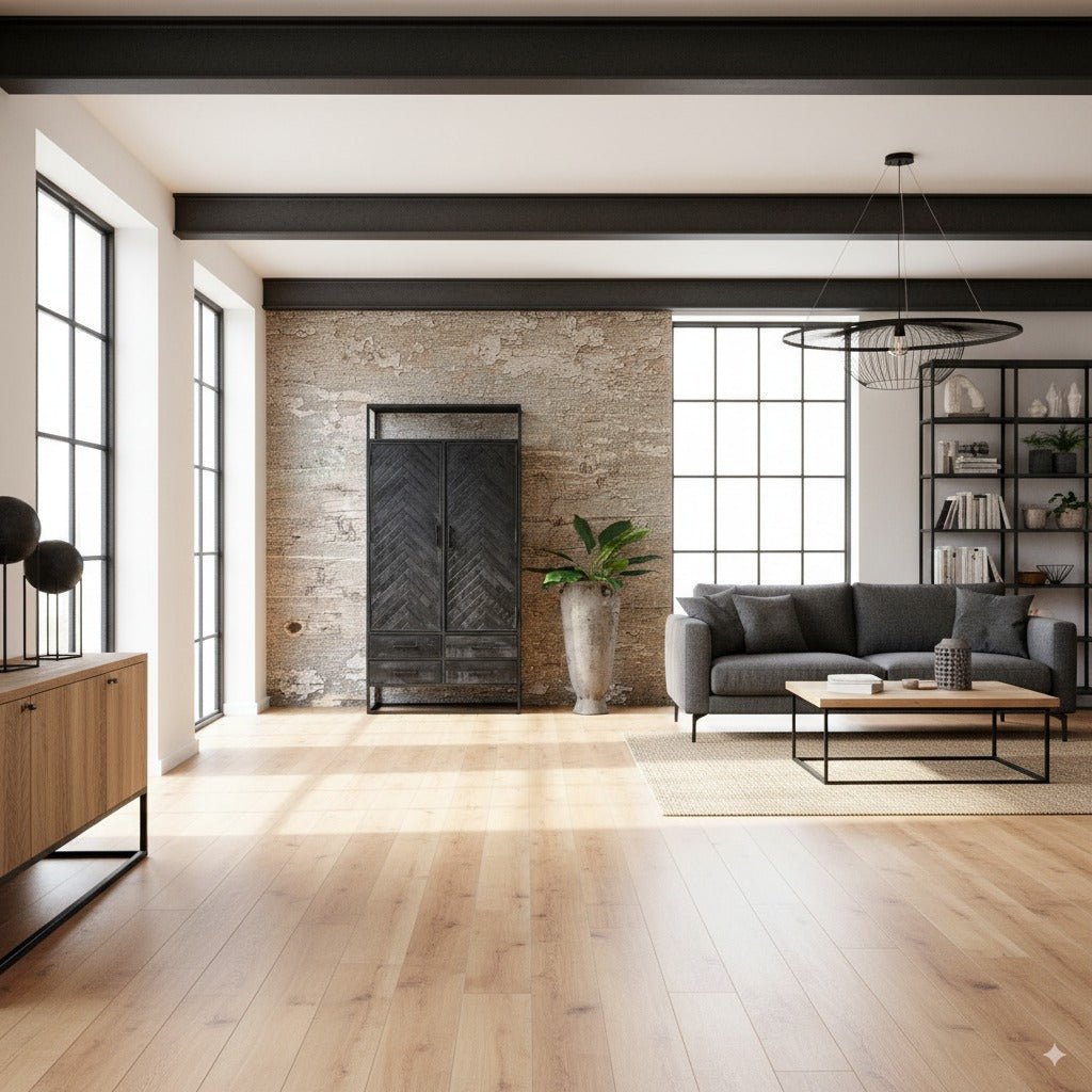 Visgraat kast zwart | Servieskast Jax  | 100x45x200cm - Industrieelinhuis.nl