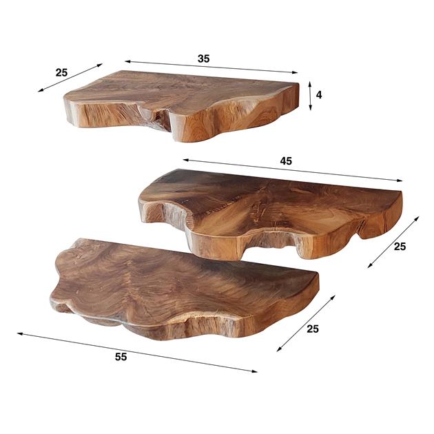 Wandplank set van 3 Boomstam Nature | zwevend