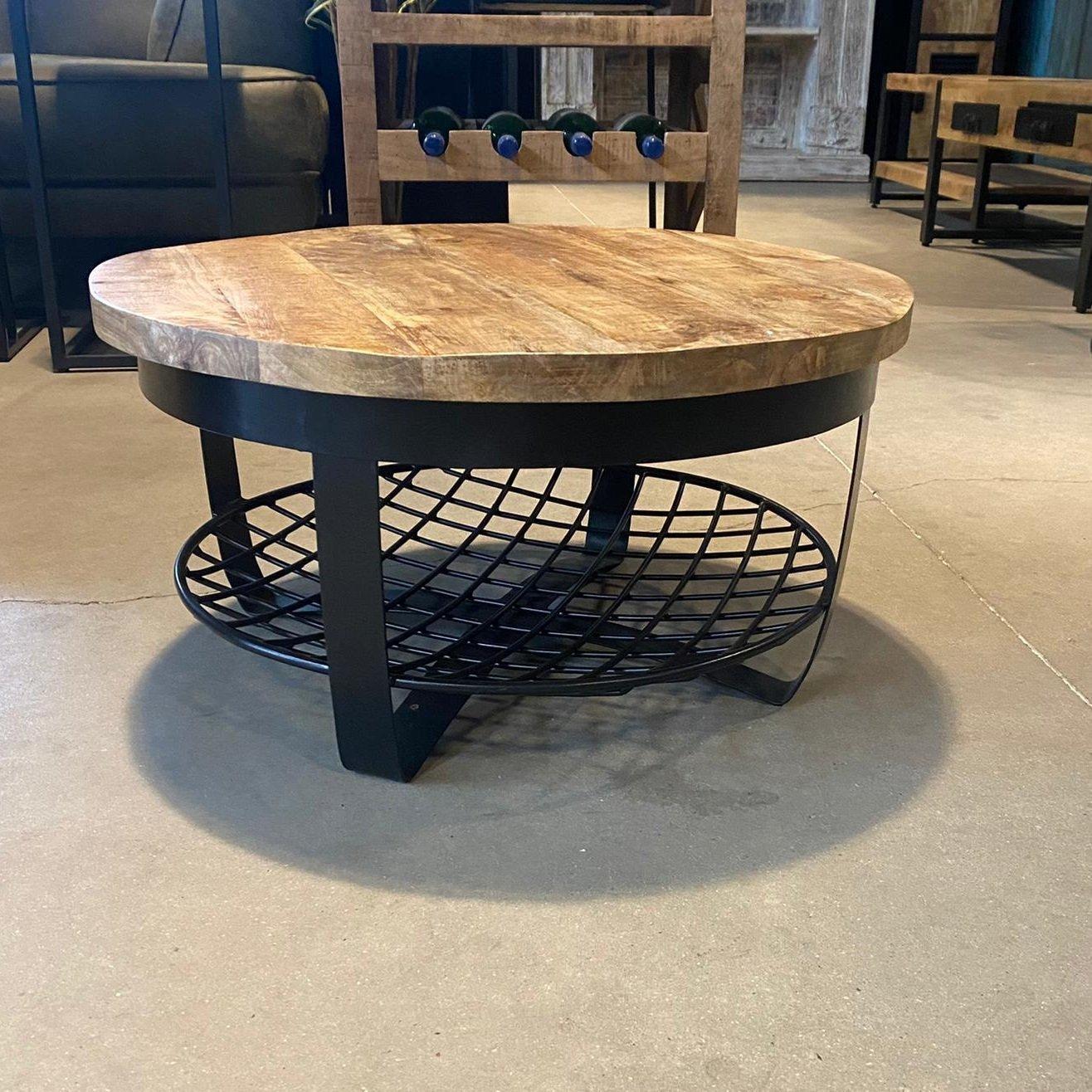 Salontafel Rond Industrieel Design | Mangohout en Staal | 65x34cm