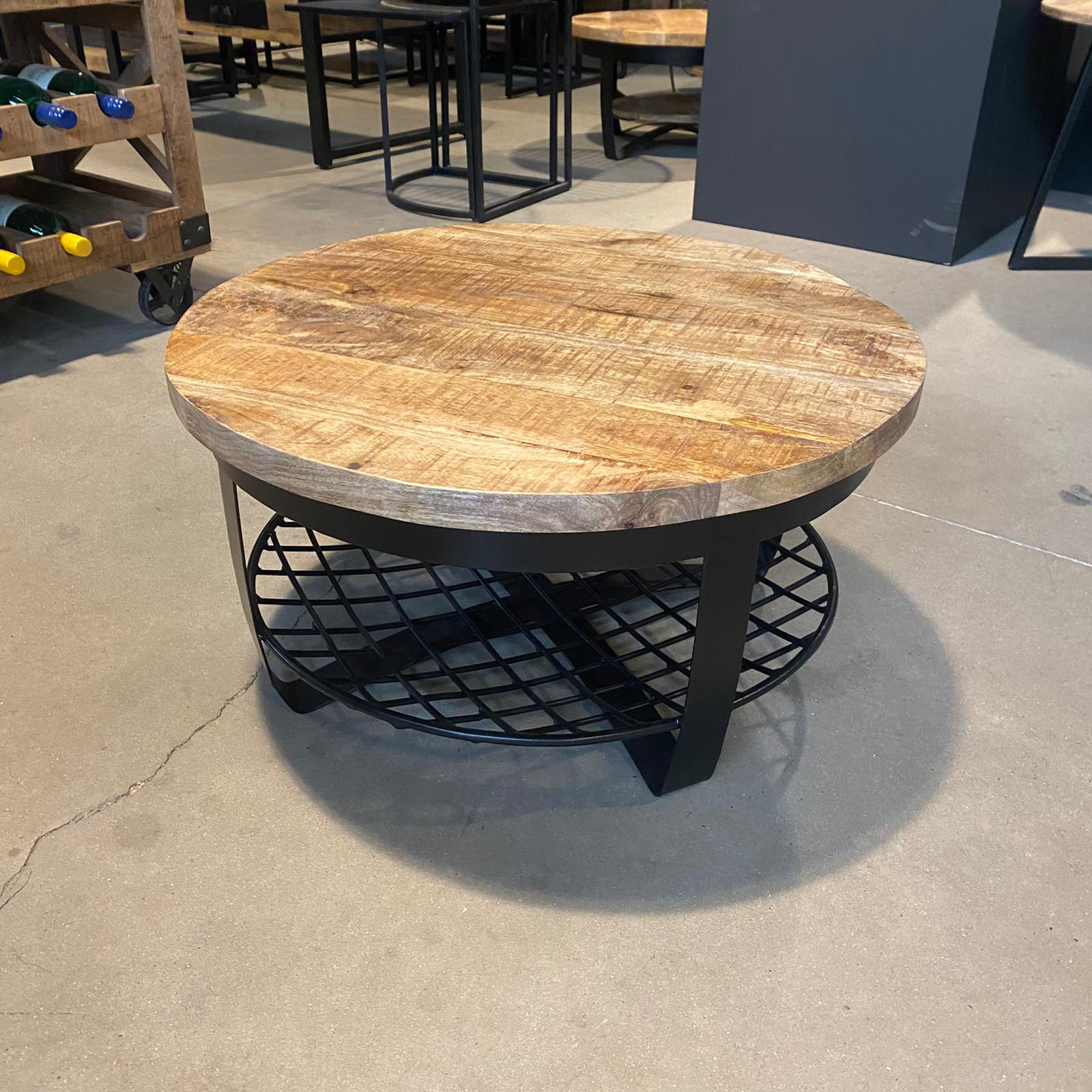 Salontafel Rond Industrieel Design | Mangohout en Staal | 65x34cm