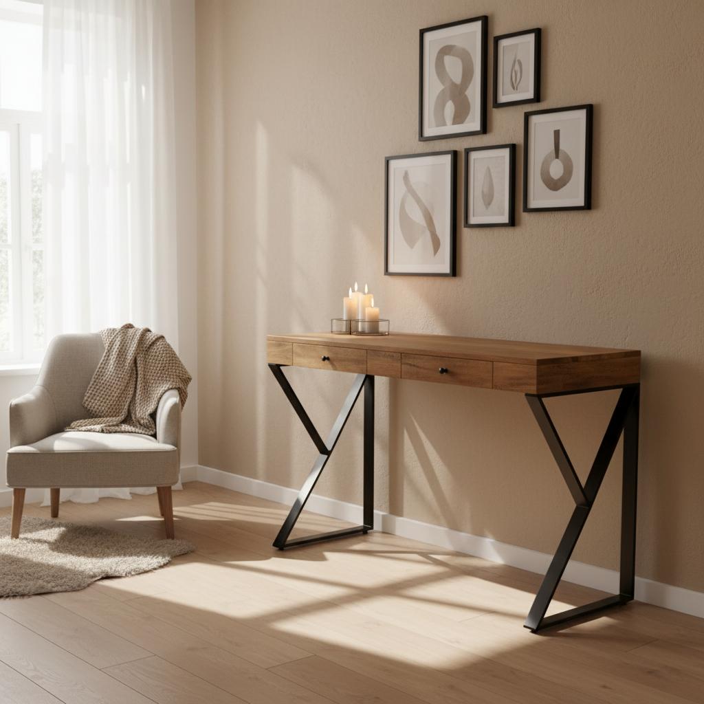 Industriële sidetable met lades | Mangohout en Staal | 120x49x80cm - Industrieelinhuis.nl