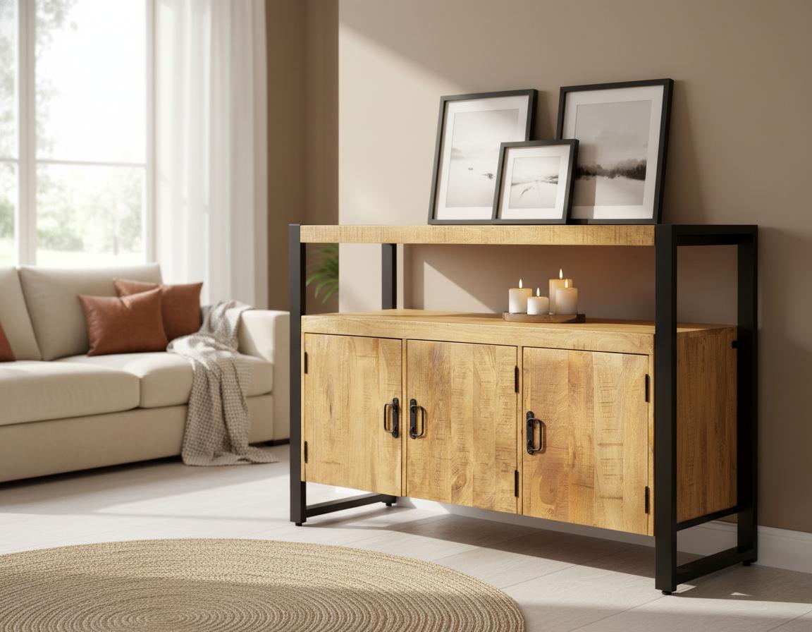 Mangohout Dressoir Bink | Mangohout en Staal | 135x45x90cm - Industrieelinhuis.nl
