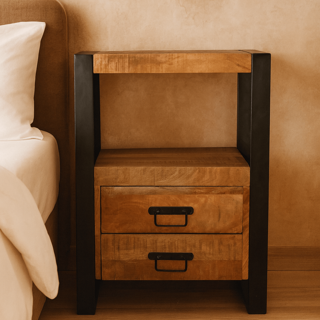 Mango Houten Nachtkastje Britt – 50x40x70cm | Nieuwe Kleurtint Collectie - Industrieelinhuis.nl