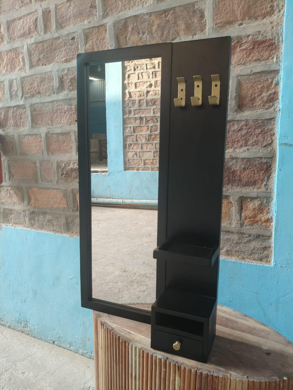 Industriële spiegel | Mangohout zwart | 108x60cm - Industrieelinhuis.nl