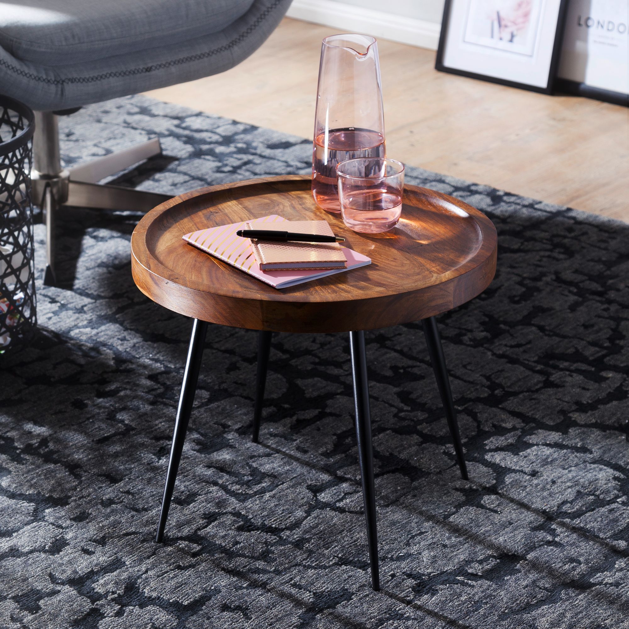 Bijzettafel salontafel sheesham hout metalen salontafel woonkamer tafel