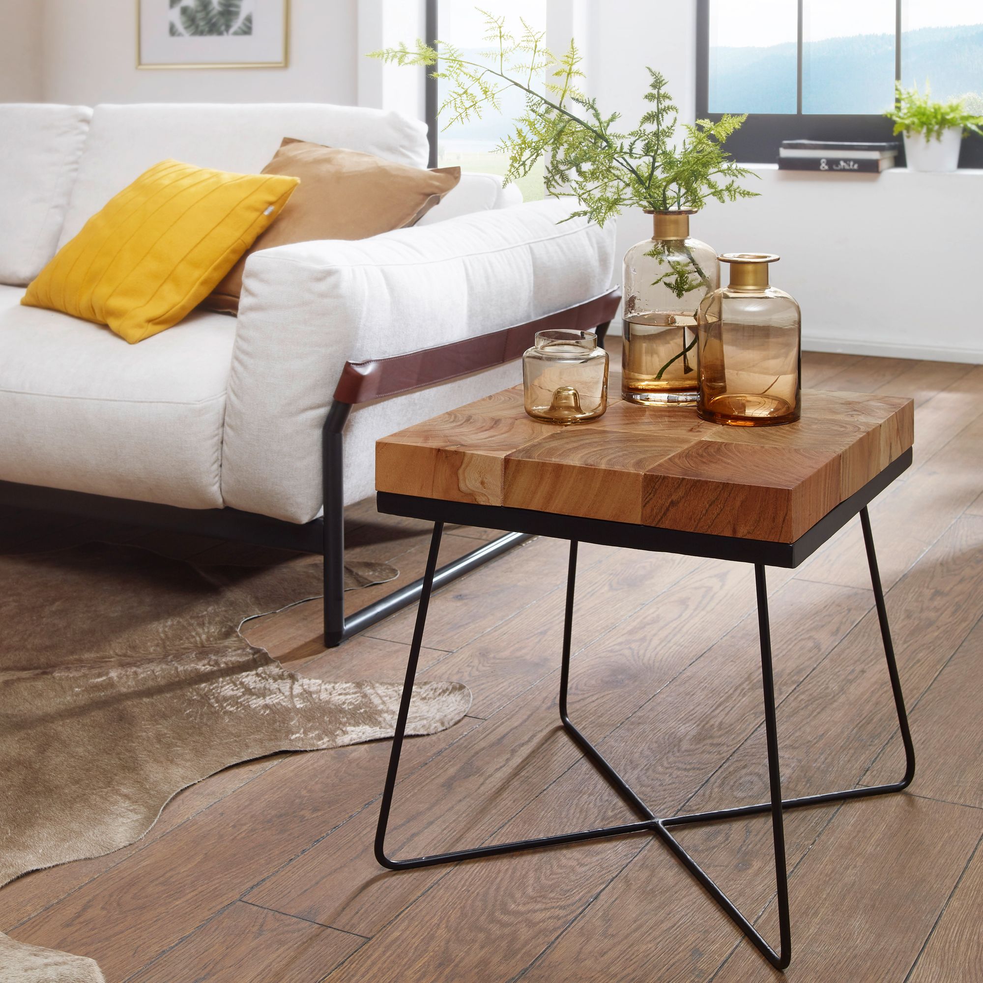 Bijzettafel acacia 45x45cm massief houten salontafel woonkamer