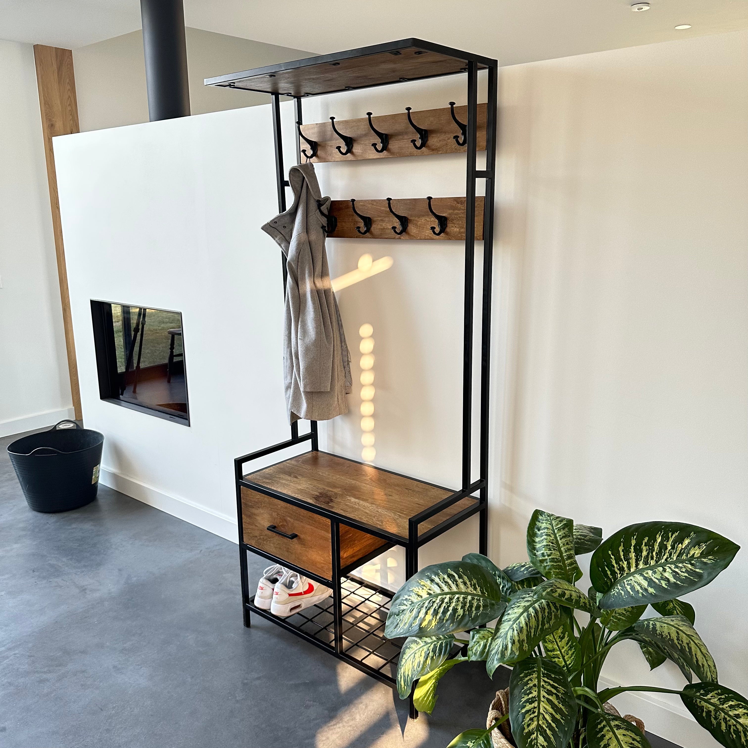 Garderoberek met lade Industrieel Design | Mangohout en Staal | 80x40x190cm - Industrieelinhuis.nl