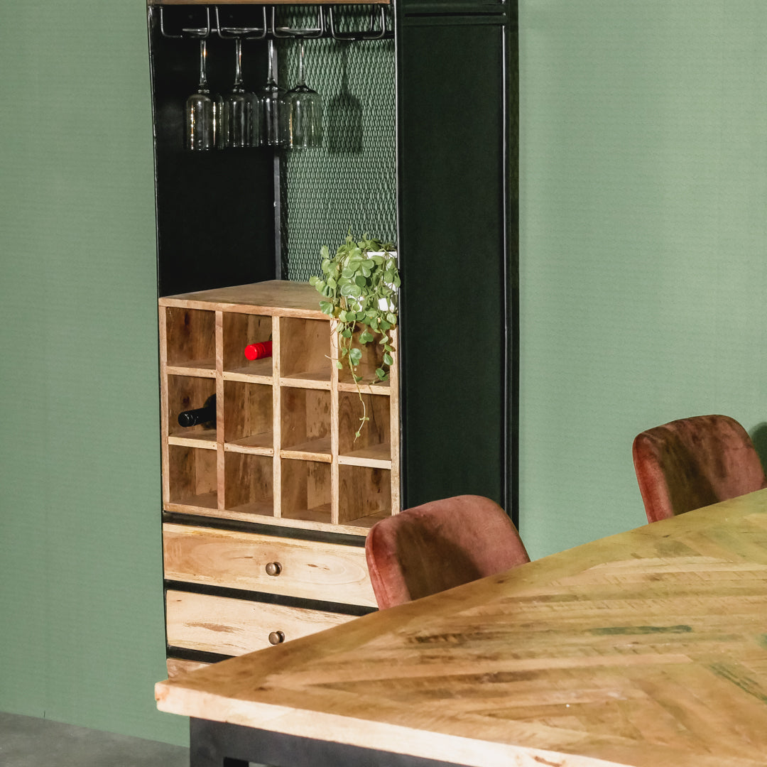 Eettafel Keukentafel Jax Visgraat Industrieel Design | Mangohout en Staal | 160x90x76cm - Industrieelinhuis.nl